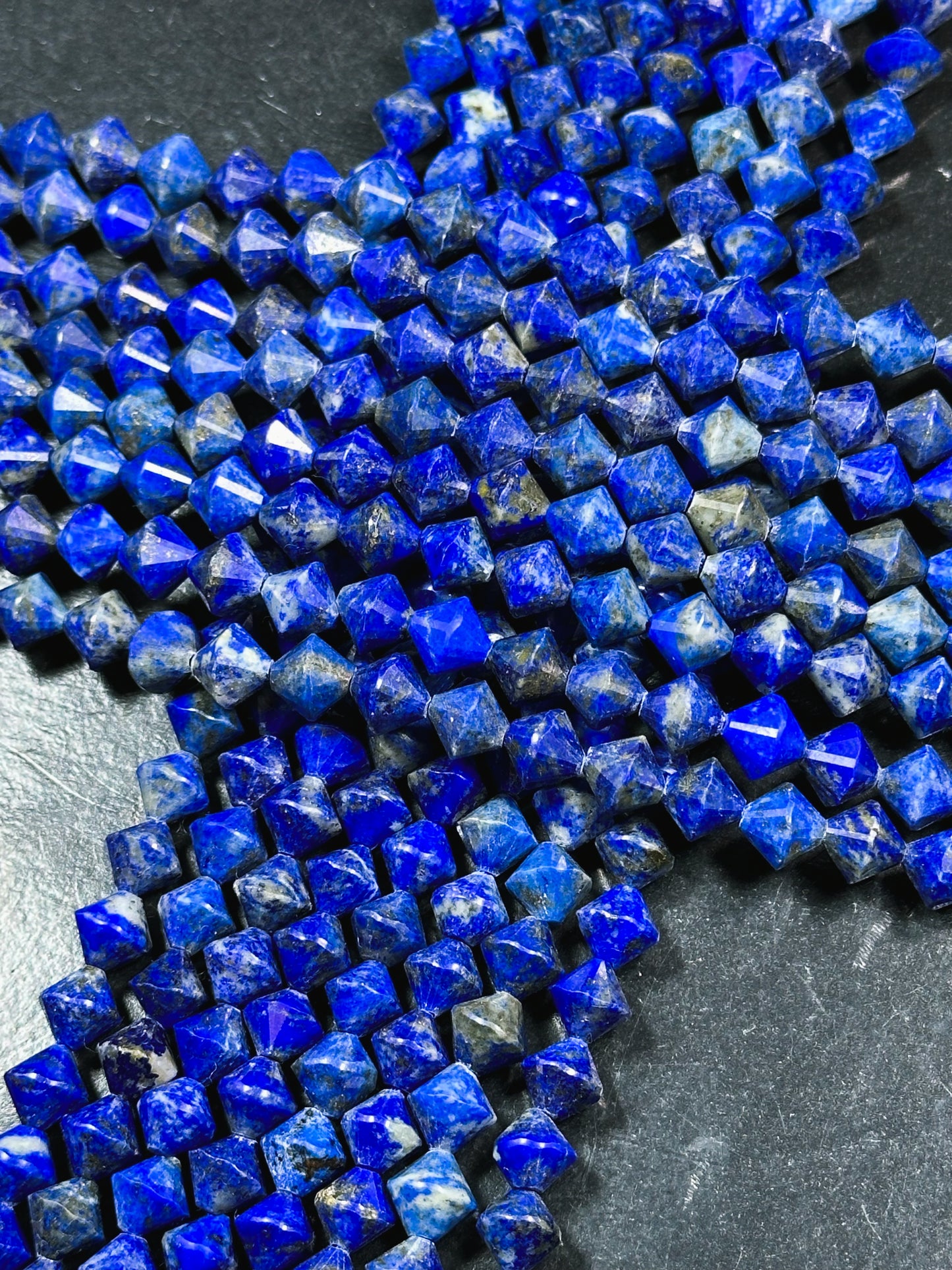 Natural Lapis Lazuli Gemstone Bead Faceted 8mm Bicone Diamond Shape Bead, Beautiful Natural Royal Blue Color Lapis Beads, Full Strand 15.5"