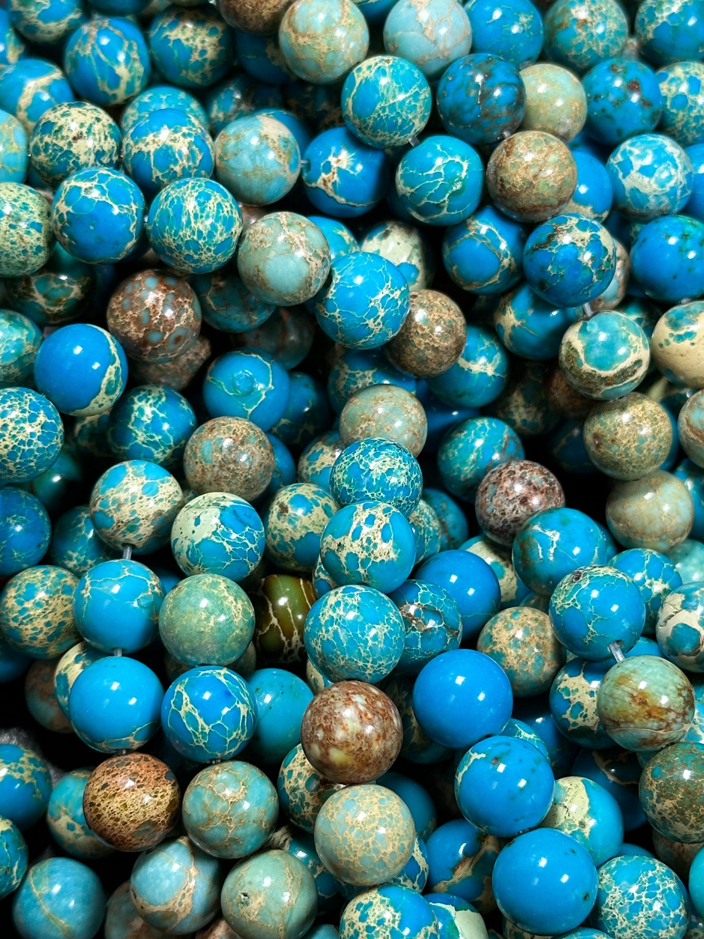 Natural Sea Sediment Jasper Gemstone Bead 6mm 8mm 10mm Round Beads, Beautiful Turquoise Blue Color Imperial Jasper Beads Full Strand 15.5"