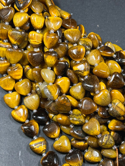 Natural Tiger Eye Gemstone Bead 10mm 14mm Heart Shape Bead, Beautiful Natural Golden Brown Color Tiger Eye, Great Quality Full Strand 15.5"