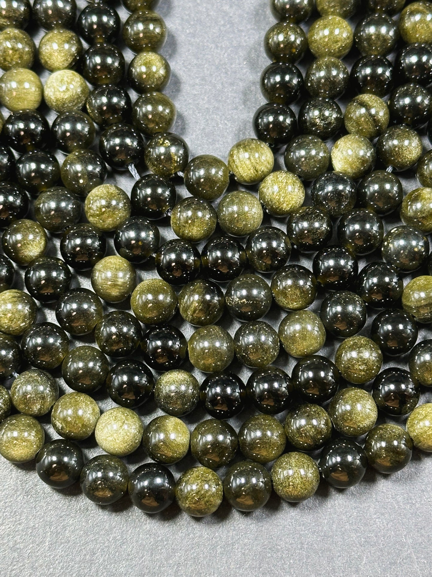 AAA Natural Gold Obsidian Gemstone Bead 6mm 8mm 10mm 12mm Round Bead, Gorgeous Black Gold Sheen Obsidian Bead, Excellent Quality Full Strand 15.5