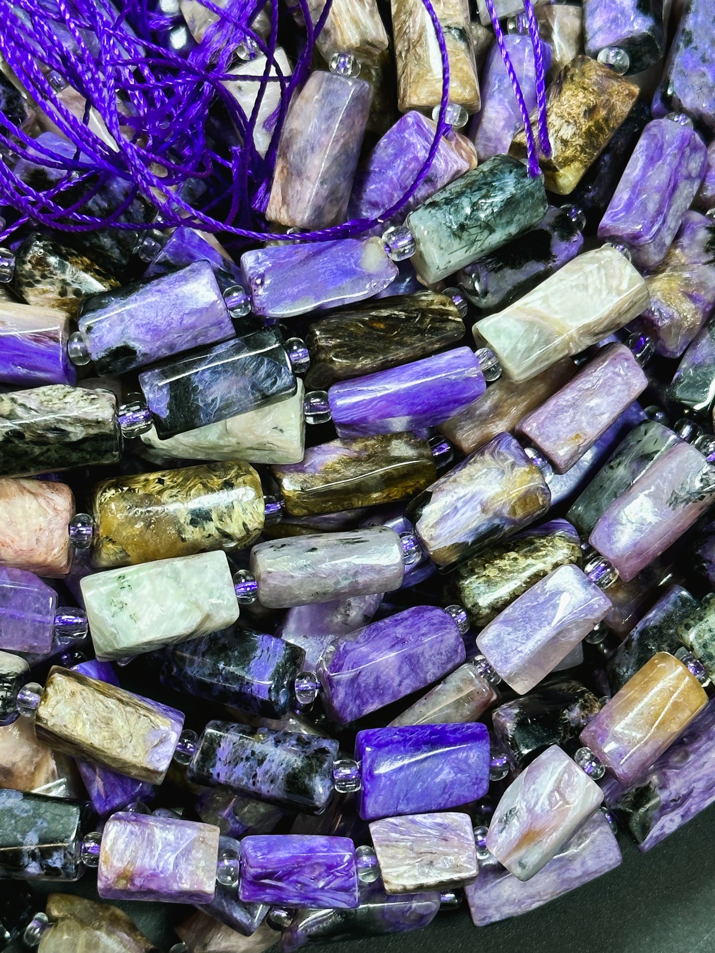 AAA NATURAL Charoite Gemstone Bead 14x8mm Tube Shape Bead, Gorgeous Natural Purple Black Color Charoite Gemstone Bead, Excellent Quality Charoite