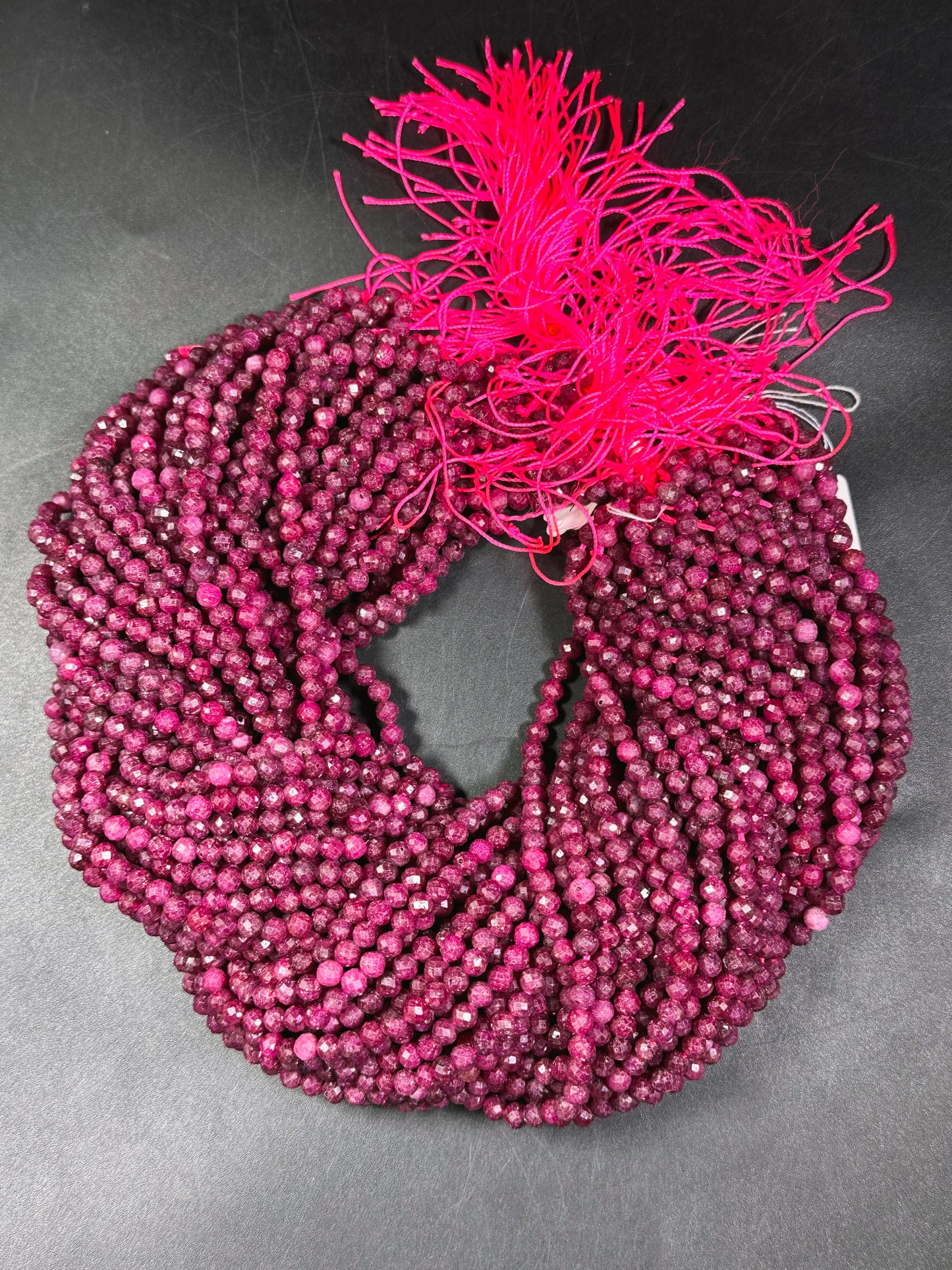 AAA Natural Red Ruby Faceted 3mm 4mm 5mm Round Bead, Beautiful Red Pink Color Ruby Gemstone Excellent Quality Full Strand 15.5"