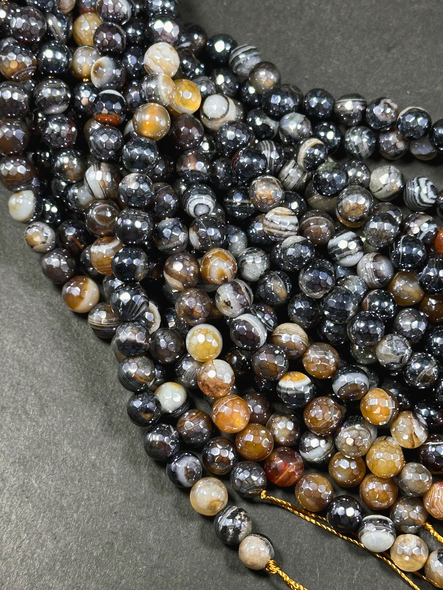 Mystic Natural Botswana Agate Gemstone Bead Faceted 8mm Round Beads, Beautiful Natural Brown Black Color Botswana Agate Stone Bead 15.5"