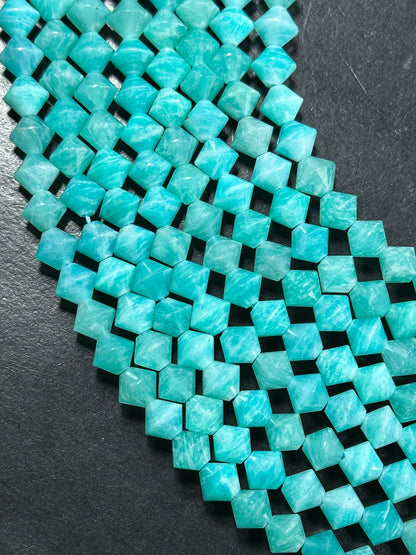 Natural Amazonite Gemstone Bead Faceted 8mm Bicone Diamond Shape Bead, Beautiful Natural Blue-Green Color Amazonite Beads, Full Strand 15.5"
