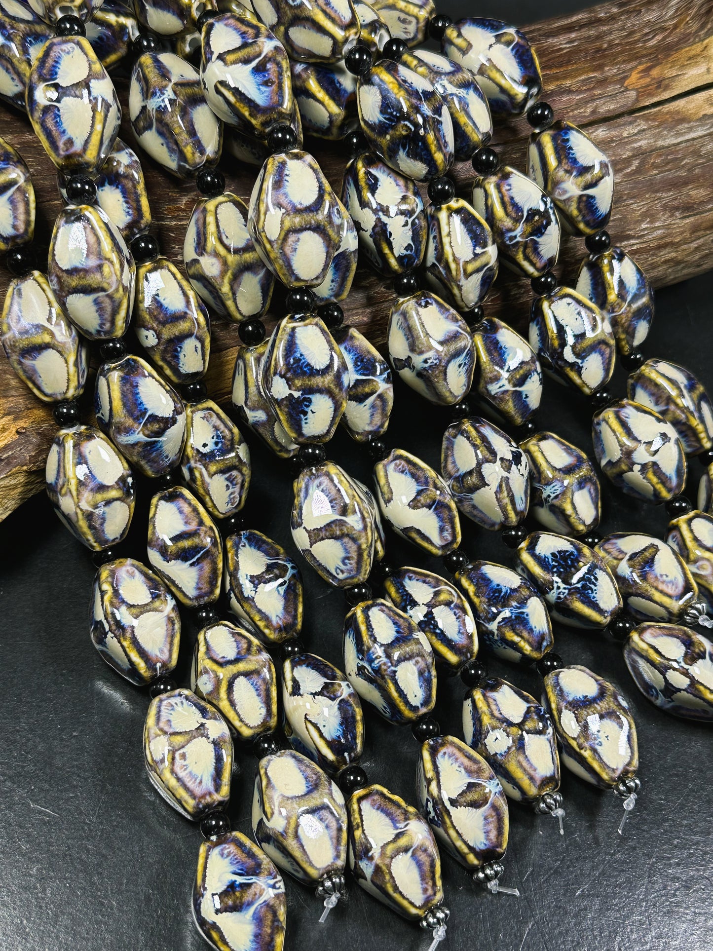 Beautiful Hand Painted Porcelain Bead, 27x16mm Unique Hand Painted Porcelain Barrel Shape Bead, Gorgeous Beige Brown Color Porcelain Bead 8"