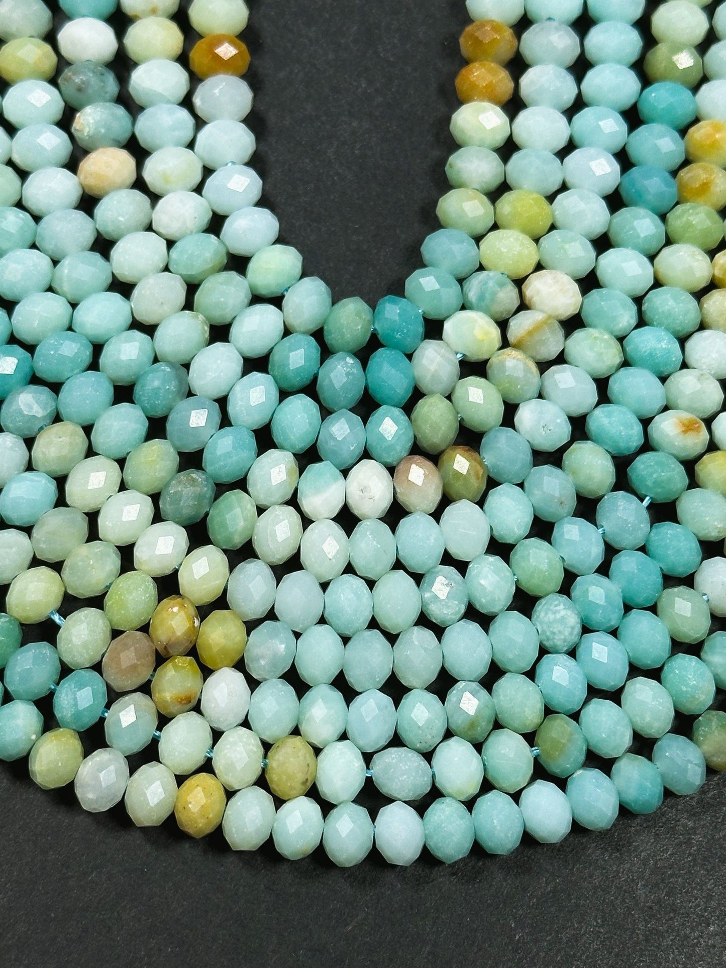 Natural Flower Amazonite Gemstone Bead Faceted 6x4mm Rondelle Shape, Beautiful Natural Green Blue Color Flower Amazonite Bead 15.5" Strand