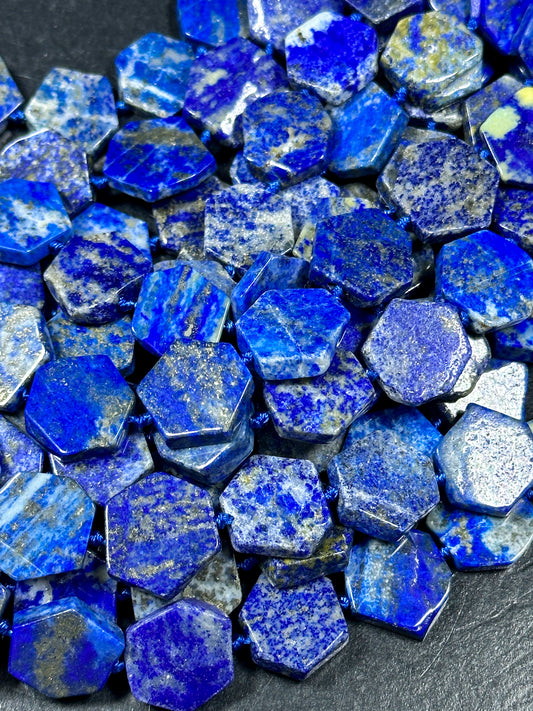 NATURAL Lapis Lazuli Gemstone Bead 13mm 15mm Hexagon Shape, Gorgeous Natural Blue Color Lapis Lazuli Gemstone Loose Beads Full Strand 15.5"