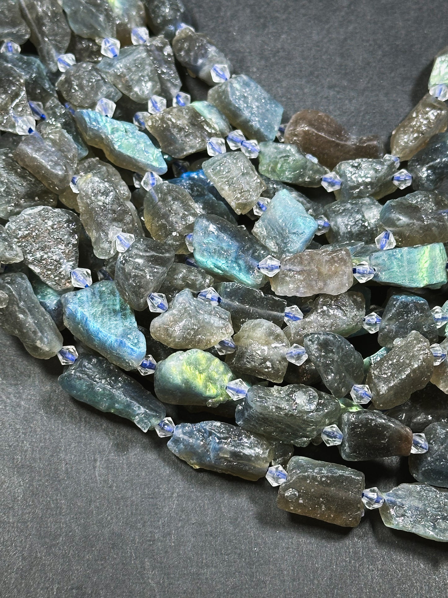 Natural Raw Labradorite Gemstone Bead Freeform Nugget Shape, Beautiful Natural Gray Color Rainbow Blue Flash Labradorite Beads 15.5" Strand