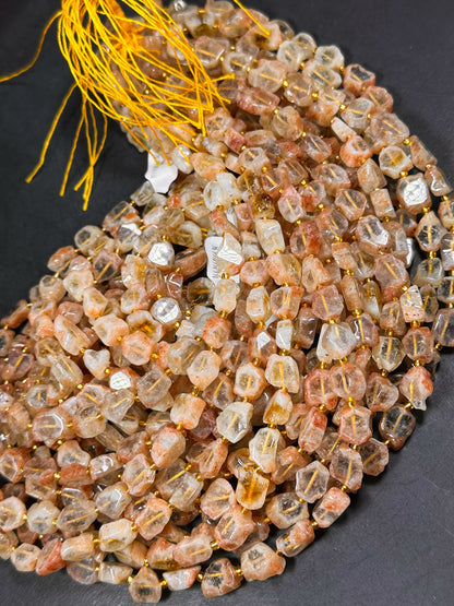 Natural Citrine Gemstone Bead 13mm Flat Freeform Shape Bead, Gorgeous Natural Orange Golden Yellow Clear Color Citrine Gemstone Beads 15.5"