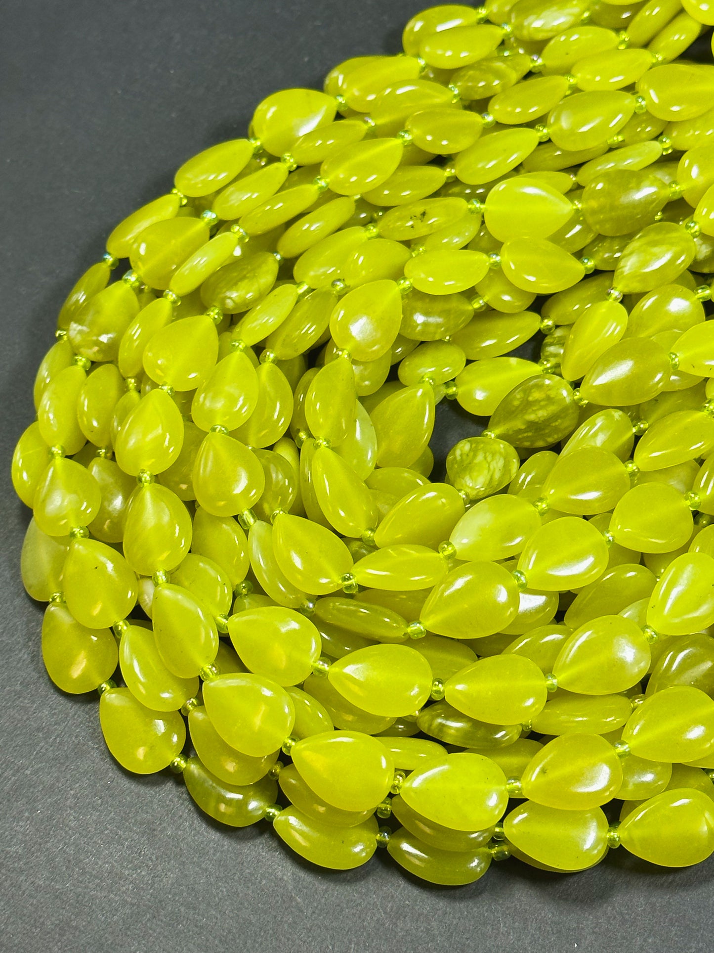 Natural Serpentine Jade Gemstone Bead 18x13mm Teardrop Shape, Beautiful Natural Yellow-Green Color Serpentine Great Quality Full Strand 15.5