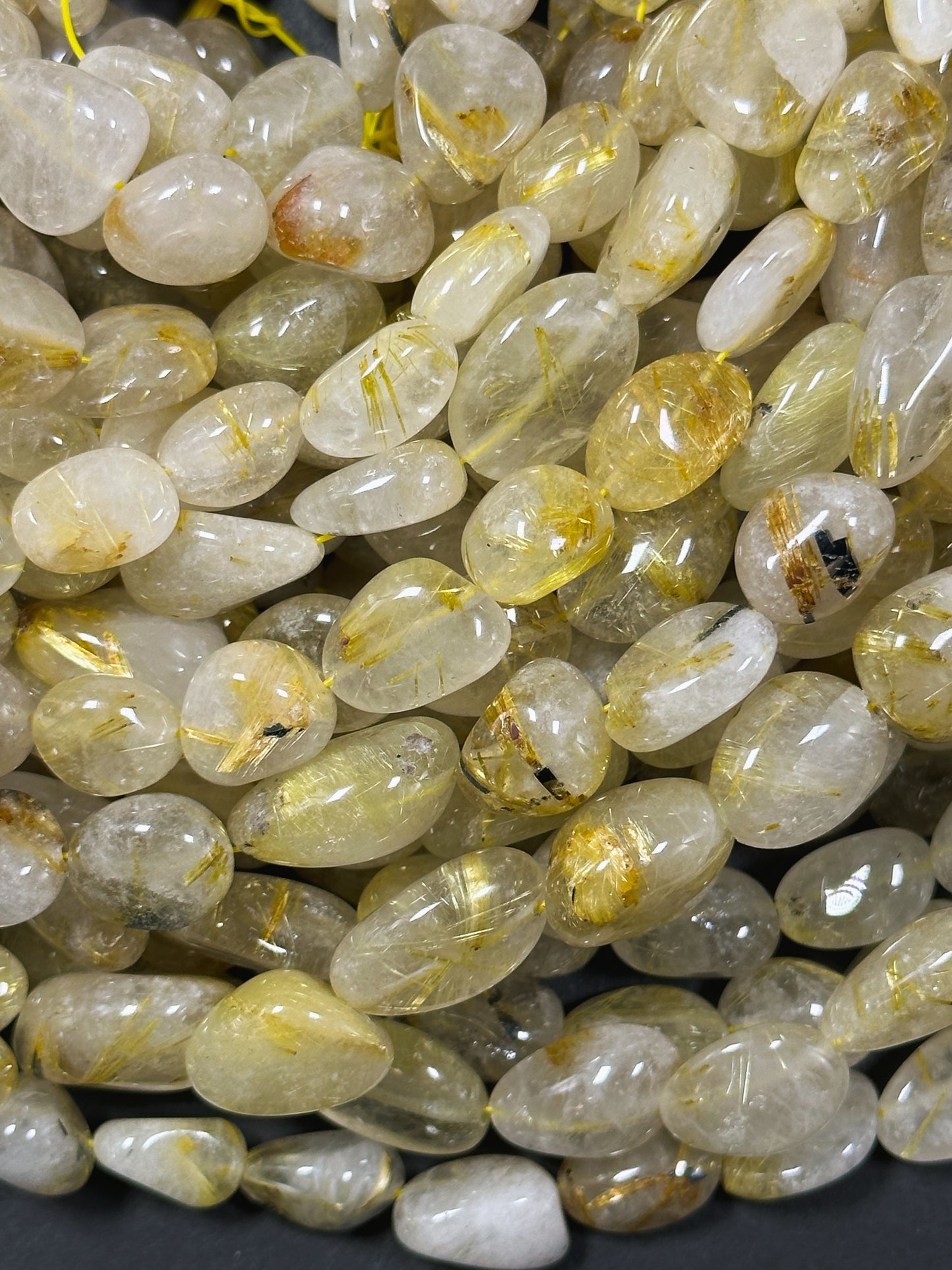 Natural Gold Rutilated Quartz Gemstone Bead Freeform Nugget Shape Bead, Gorgeous Golden Yellow Color Quartz, Great Quality Full Strand 15.5"