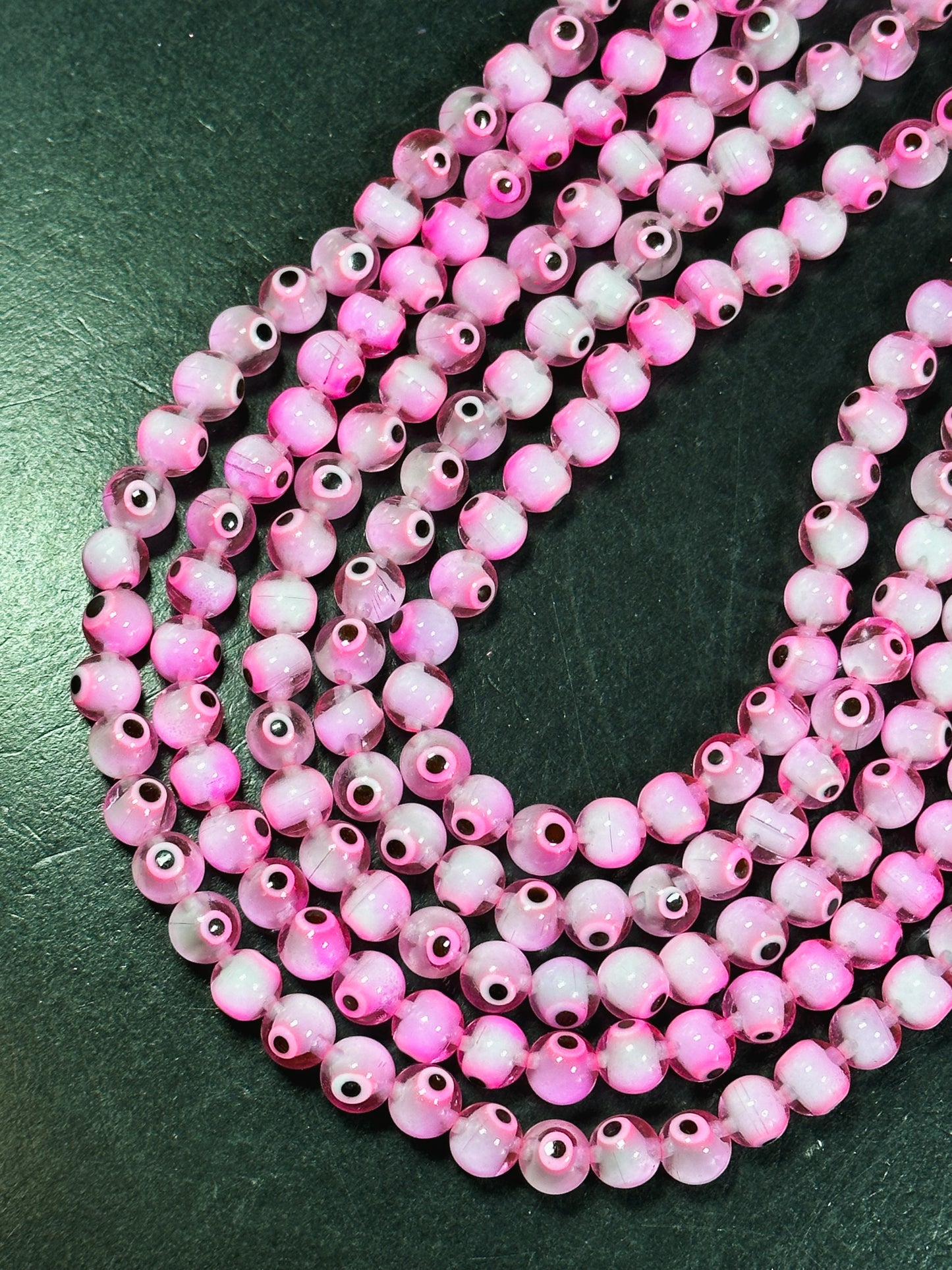 Beautiful Pink Evil Eye Glass Beads 4mm 6mm 8mm Round Beads, Beautiful Pink Clear Evil Eye Amulet Glass Beads, Full Strand Glass Beads