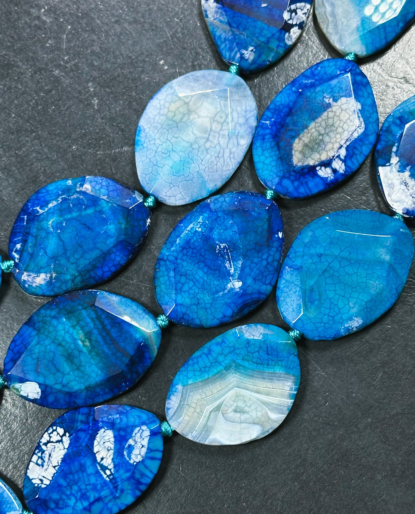 Natural Dragon Skin Agate Gemstone Bead Faceted Oval Shape Bead, Beautiful Royal Blue Color Dragon Skin Agate Beads, Full Strand 15.5"