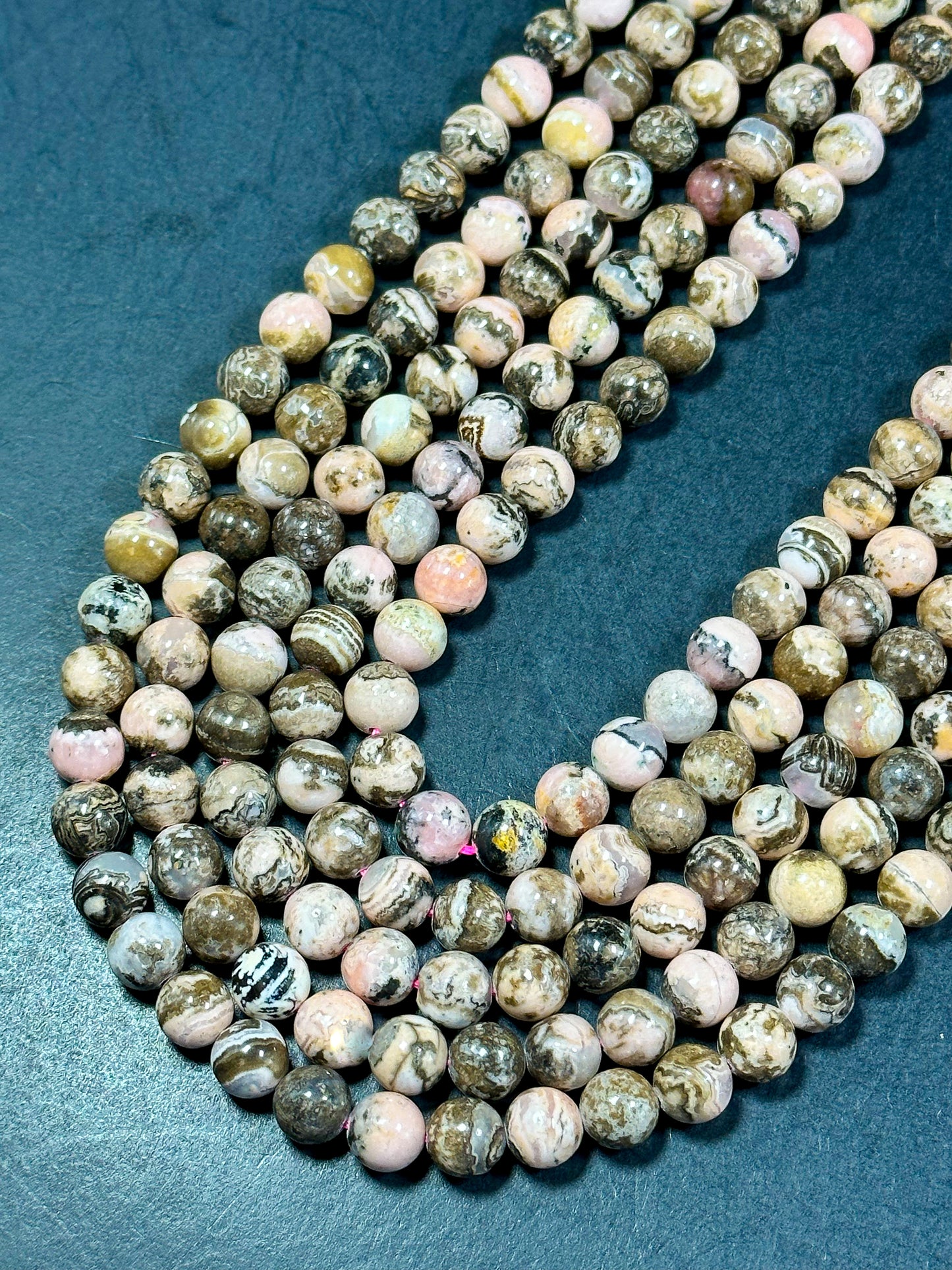 NATURAL Rhodochrosite Gemstone Bead 6mm 8mm 10mm 12mm Round Beads, Beautiful Pink Brown Color Rhodochrosite Gemstone Beads Full Strand 15.5"