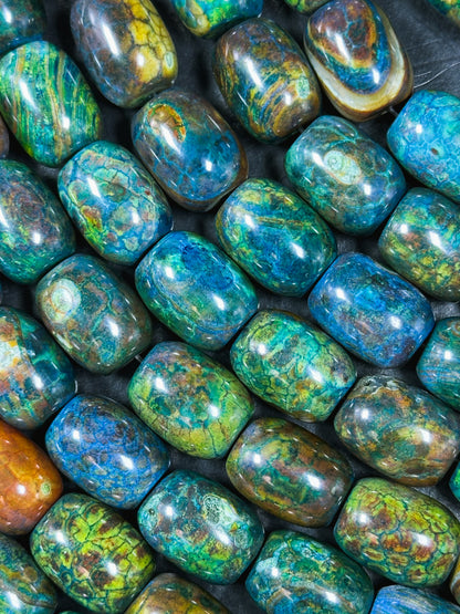 Natural Tibetan Gemstone Bead 17x13mm Barrel Shape, Gorgeous Multicolor Green Blue Tibetan Gemstone Beads, Excellent Quality Full Strand 13"