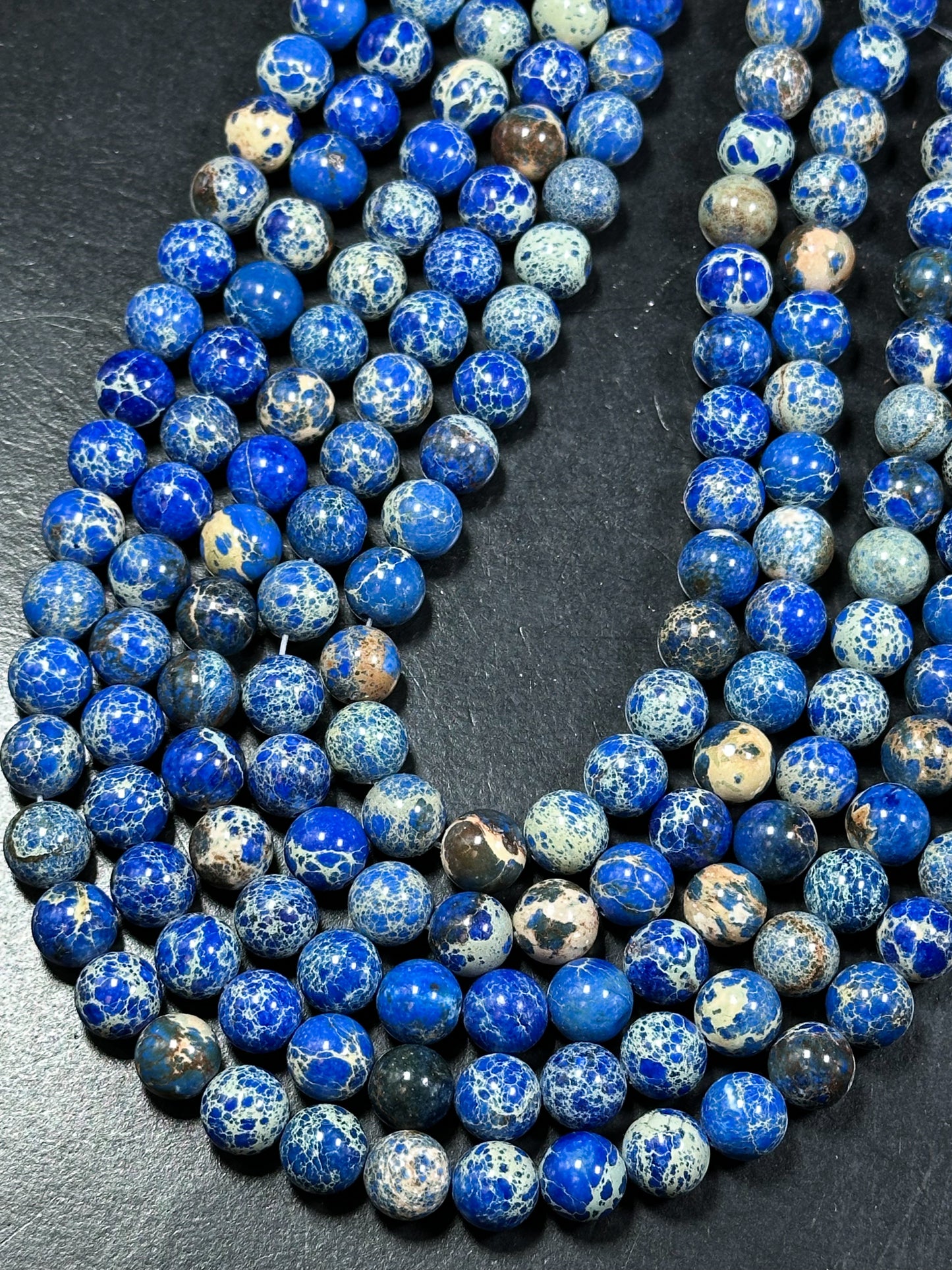Natural Sea Sediment Jasper Gemstone Bead 8mm 10mm Round Beads, Beautiful Dark Royal Blue Color Imperial Jasper Beads Full Strand 15.5"