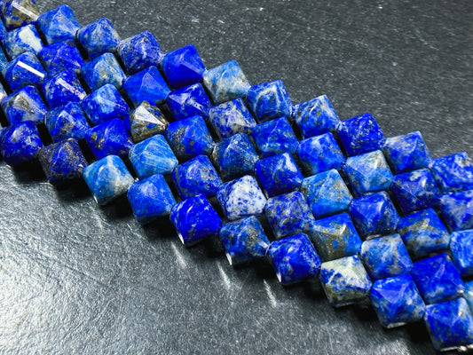 Natural Lapis Lazuli Gemstone Bead Faceted 8mm Bicone Diamond Shape Bead, Beautiful Natural Royal Blue Color Lapis Beads, Full Strand 15.5"