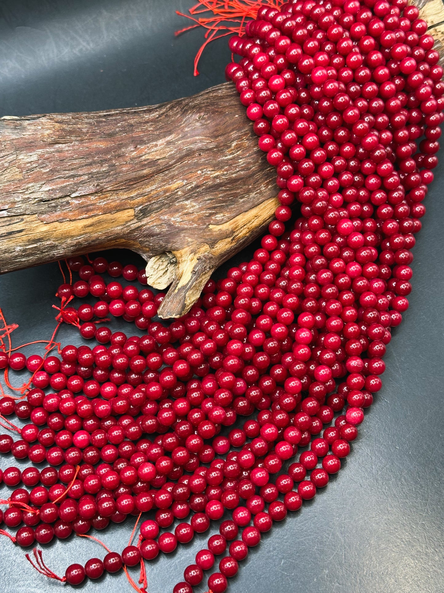 Natural Red Jade Gemstone Bead Smooth 6mm 8mm 10mm Round Beads, Gorgeous Deep Red Color Jade Gemstone Beads Full Strand 15.5"