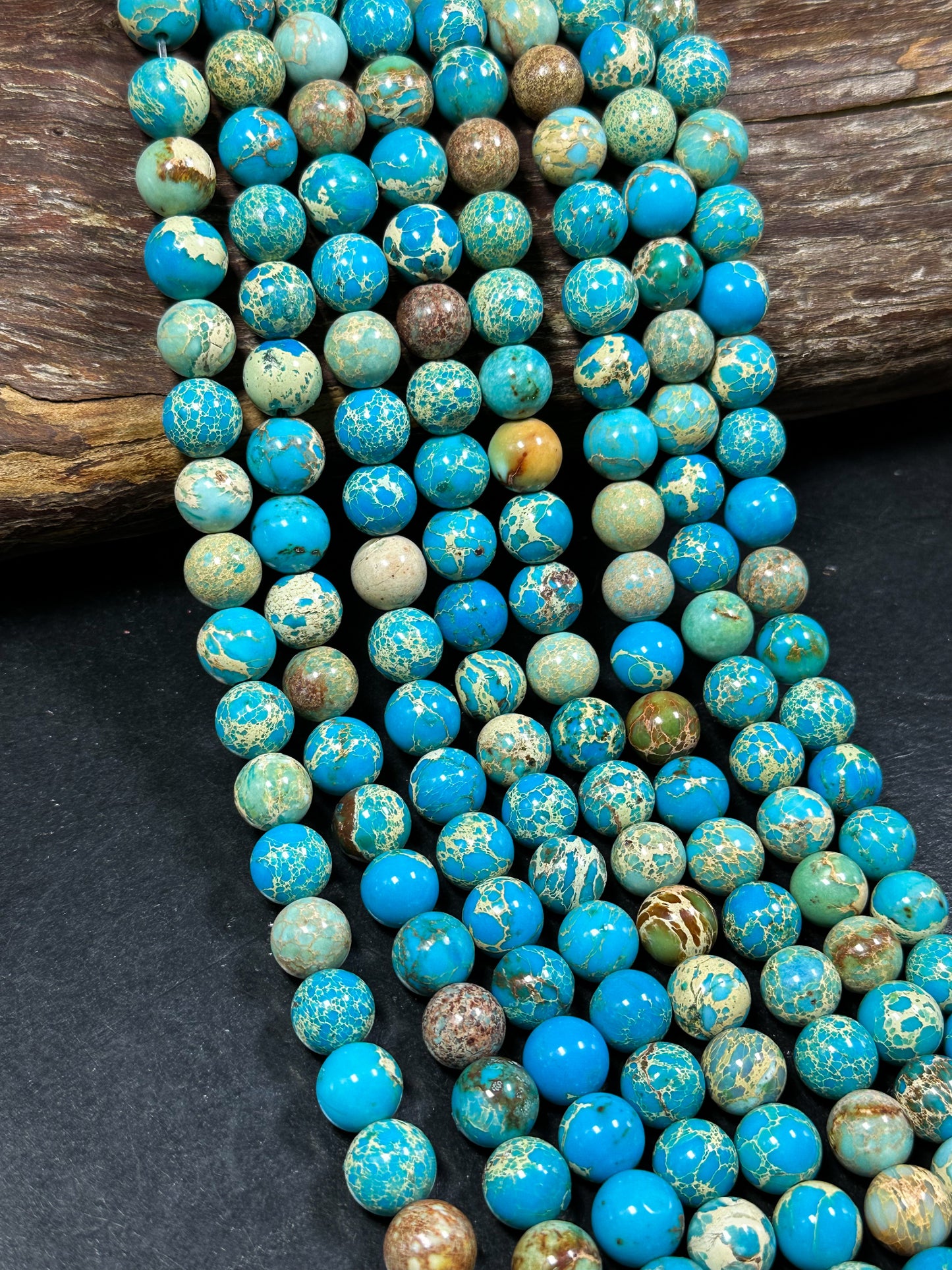 Natural Sea Sediment Jasper Gemstone Bead 6mm 8mm 10mm Round Beads, Beautiful Turquoise Blue Color Imperial Jasper Beads Full Strand 15.5"