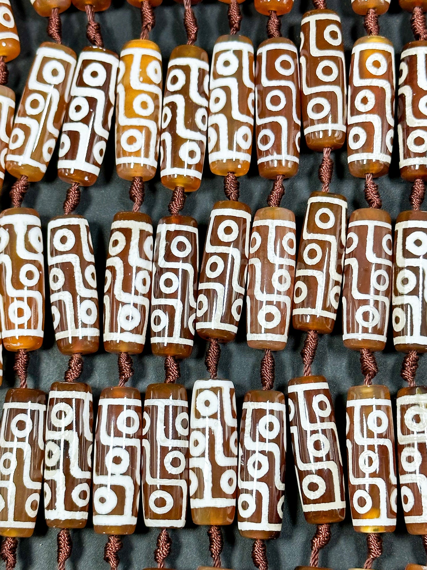 Natural Hand Painted Tibetan Gemstone Bead 30x10mm Tube Shape, Beautiful Brown White Color Tibetan Gemstone Bead Full Strand 15.5"