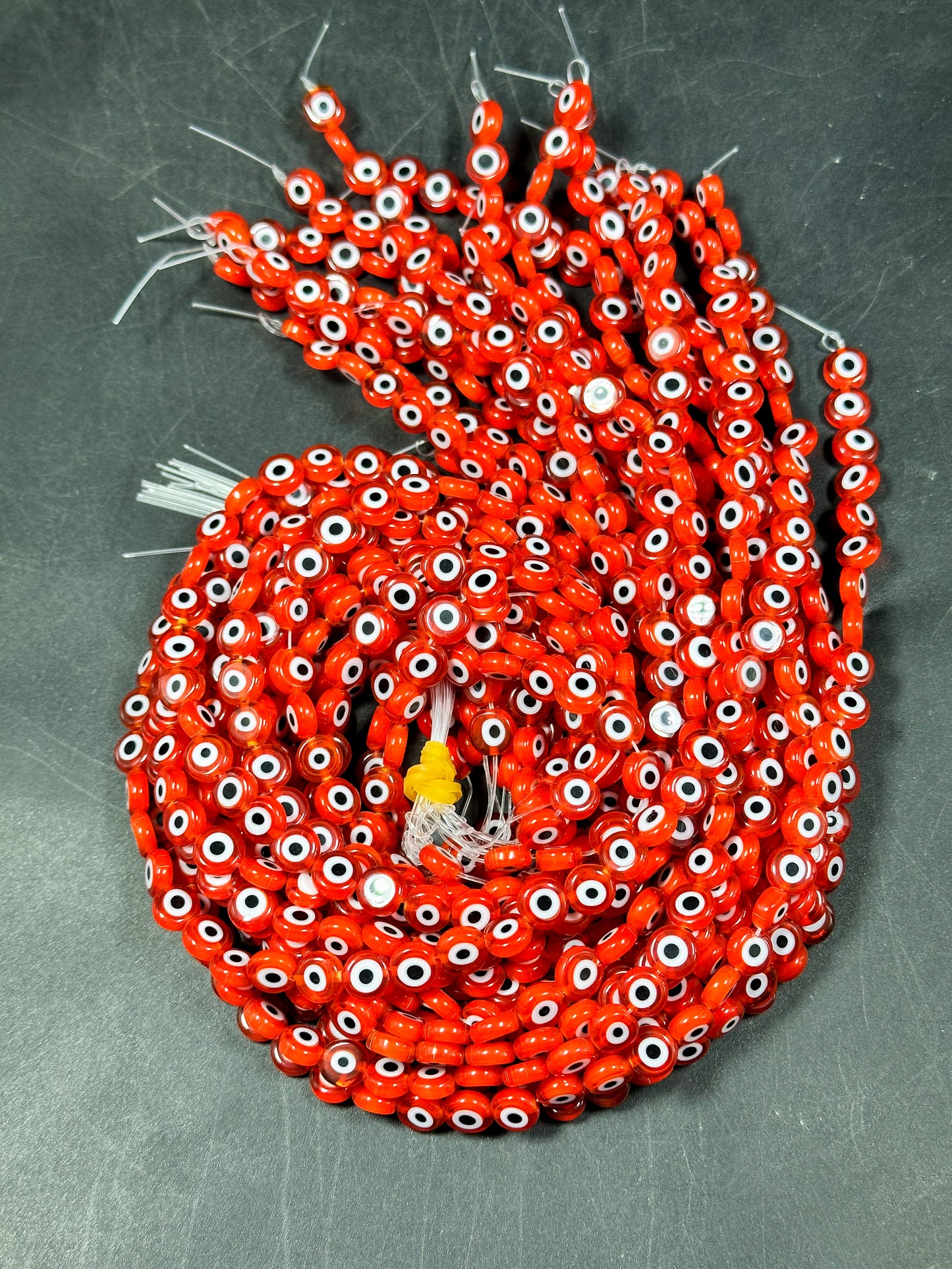 Beautiful Evil Eye Glass Beads 8mm Flat Coin Shape, Beautiful Red Orange Color Evil Eye Beads, Religious Amulet Prayer Beads, Great Quality