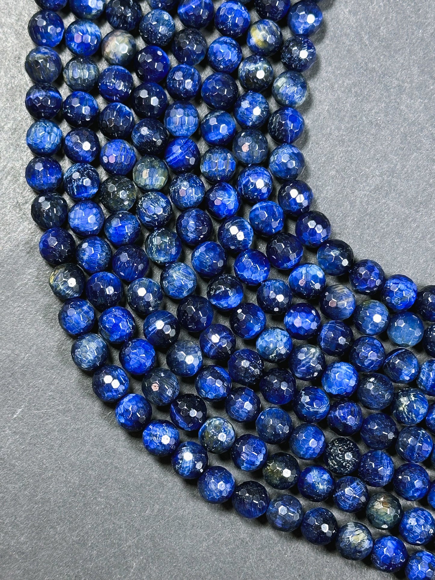 Natural Blue Tiger Eye Gemstone Bead Faceted 8mm 10mm Round Beads, Beautiful Royal Blue Color Tiger Eye Gemstone, Great Quality 15.5" Strand