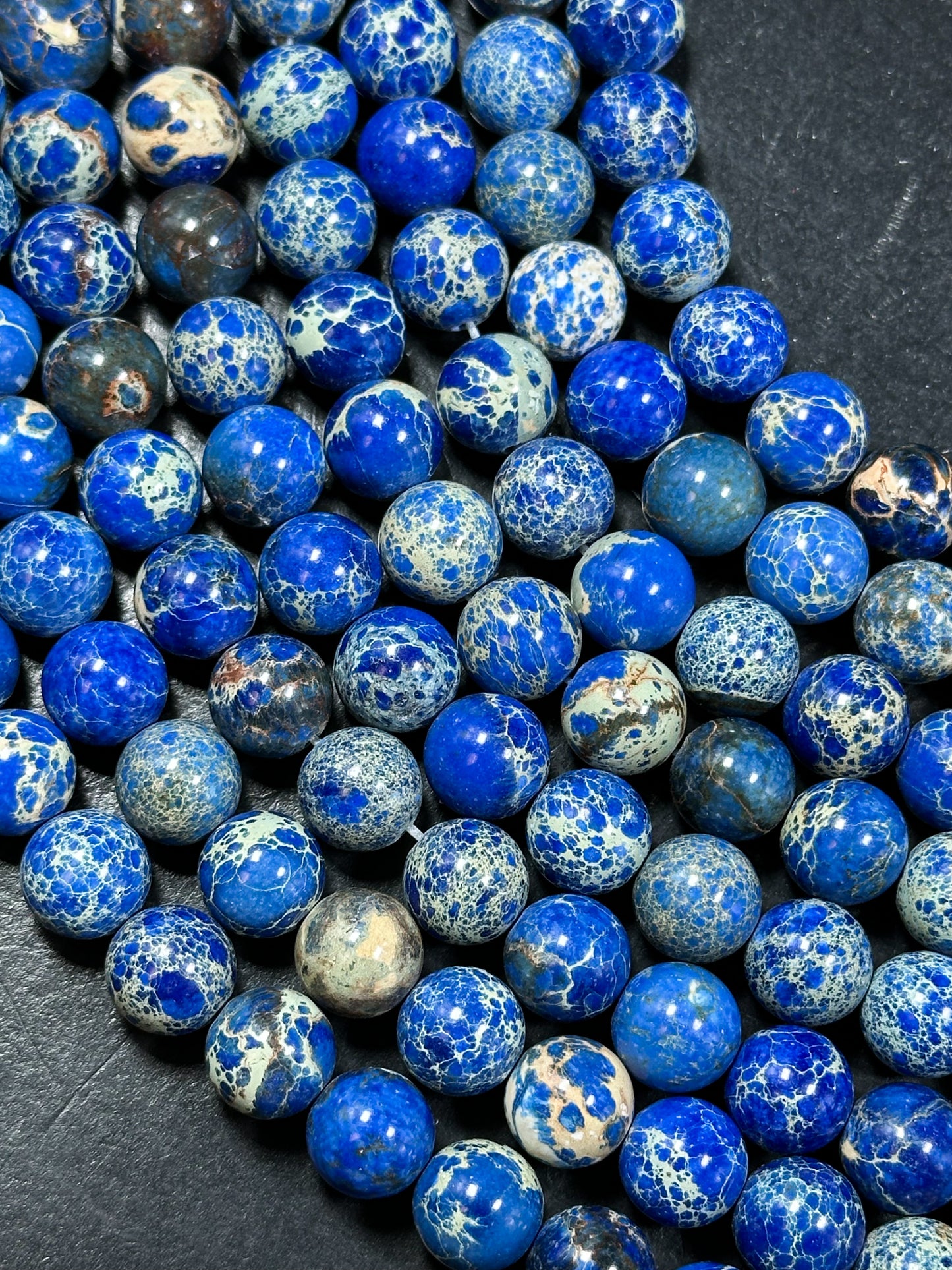 Natural Sea Sediment Jasper Gemstone Bead 8mm 10mm Round Beads, Beautiful Dark Royal Blue Color Imperial Jasper Beads Full Strand 15.5"