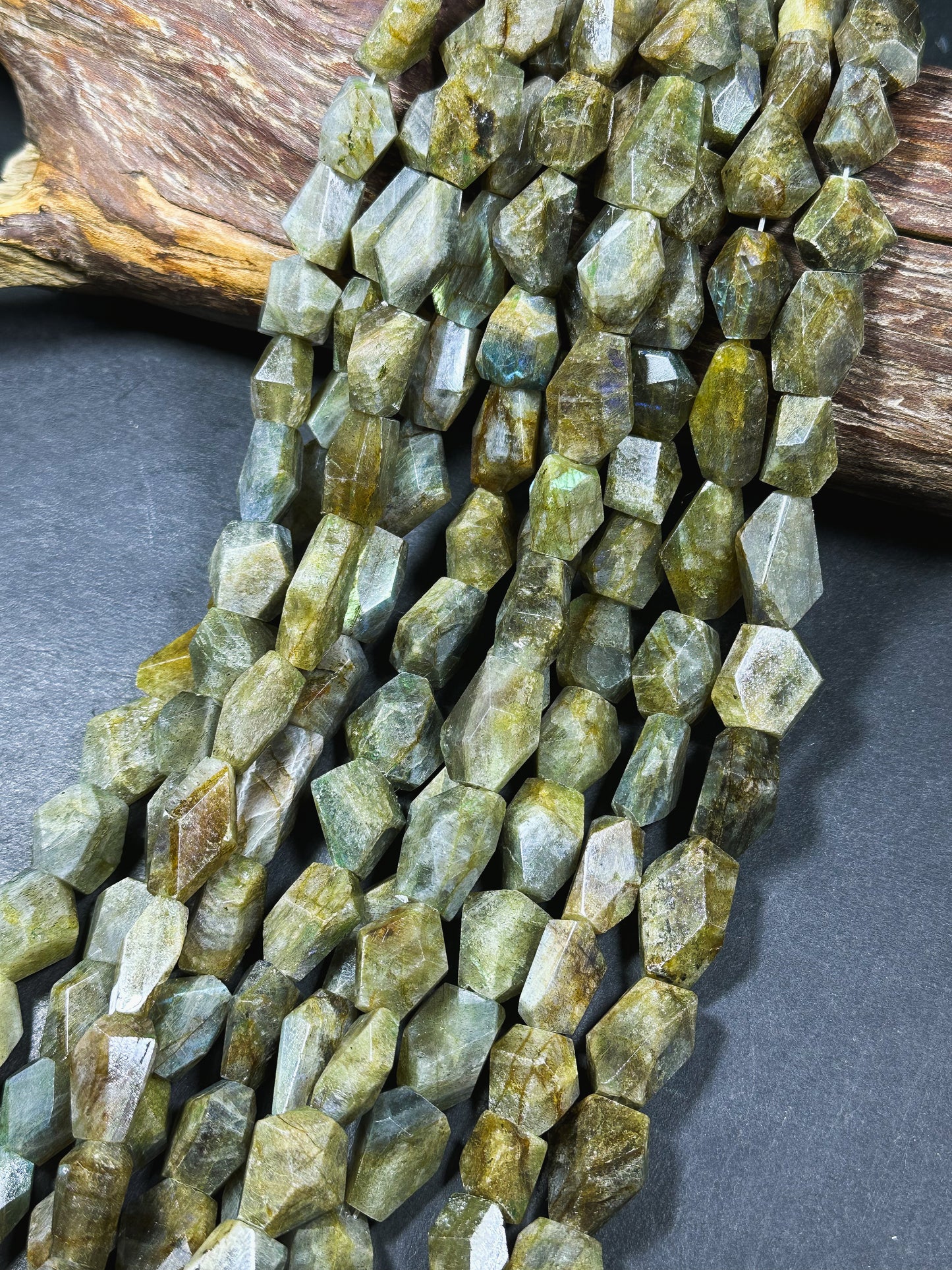 Natural Labradorite Gemstone Bead Faceted Freeform Shape Bead, Beautiful Natural Gray Brown Color w/ Blue Flash Labradorite Stone Bead 15.5"