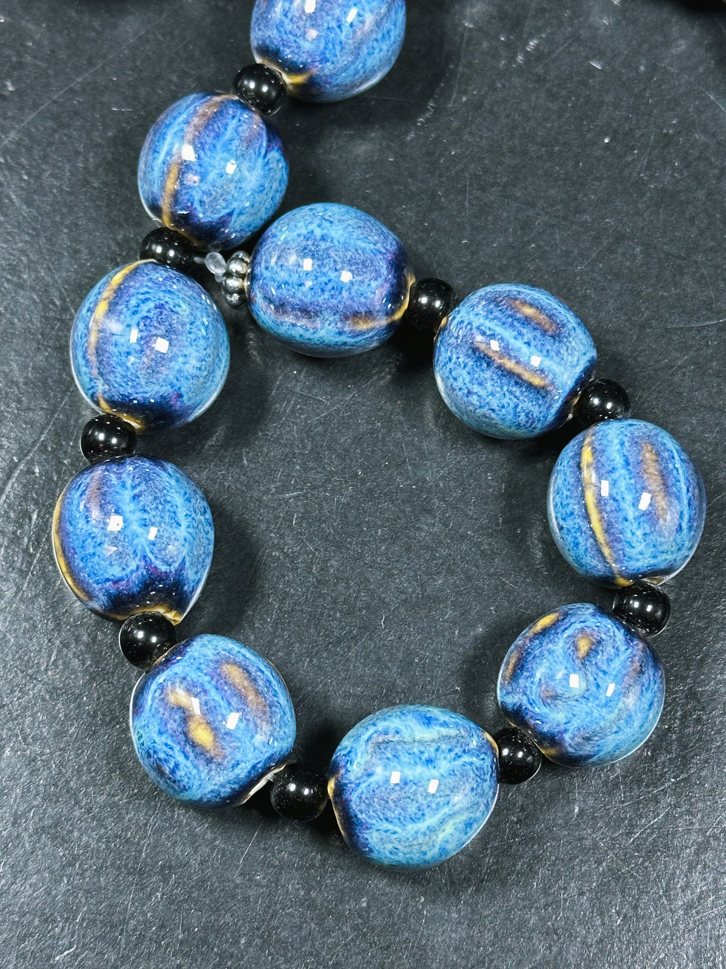Beautiful Hand Painted Porcelain Beads, 16mm Unique Hand Painted Blue Porcelain Round Shape Beads, Gorgeous Blue Color Porcelain Bead 9"