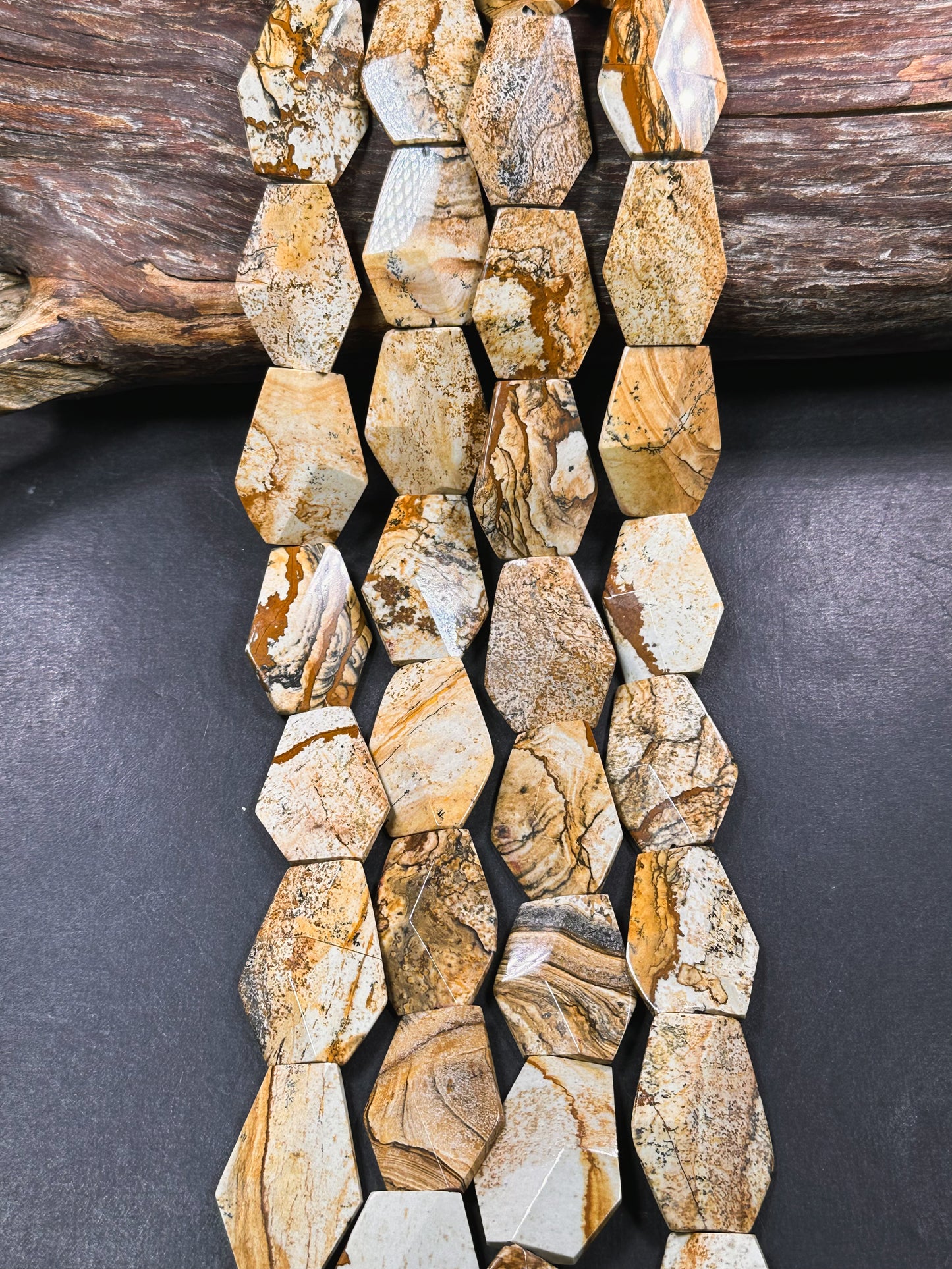 Natural Picture Jasper Gemstone Bead 28x19mm Coffin Shape Bead, Beautiful Natural Brown Beige Color Picture Jasper Bead, Full Strand 15.5"