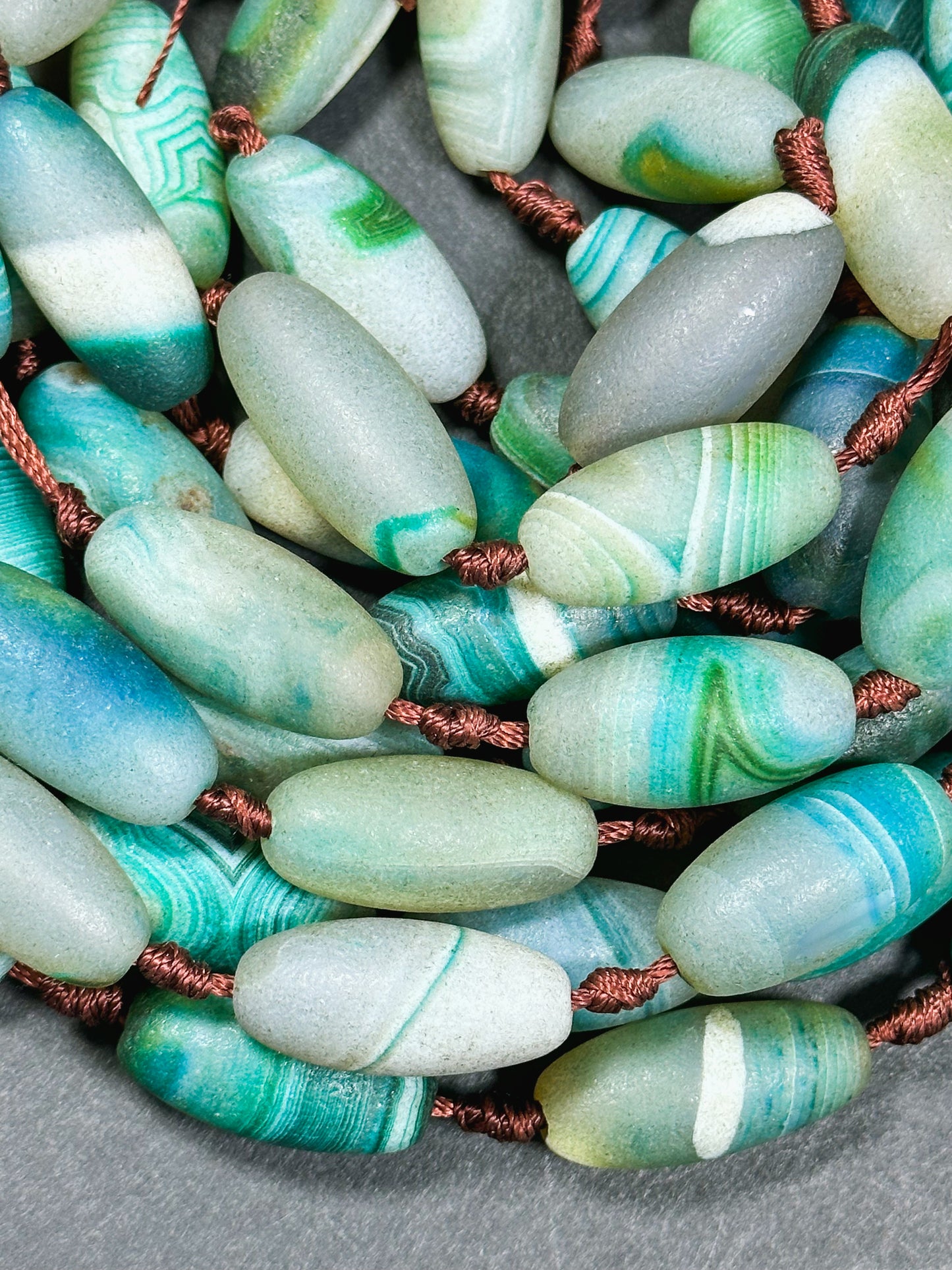 AAA Natural Matte Botswana Agate Gemstone Bead 28x13mm Barrel Shape, Gorgeous Turquoise Green Color Excellent Quality Bead Full Strand 15.5"