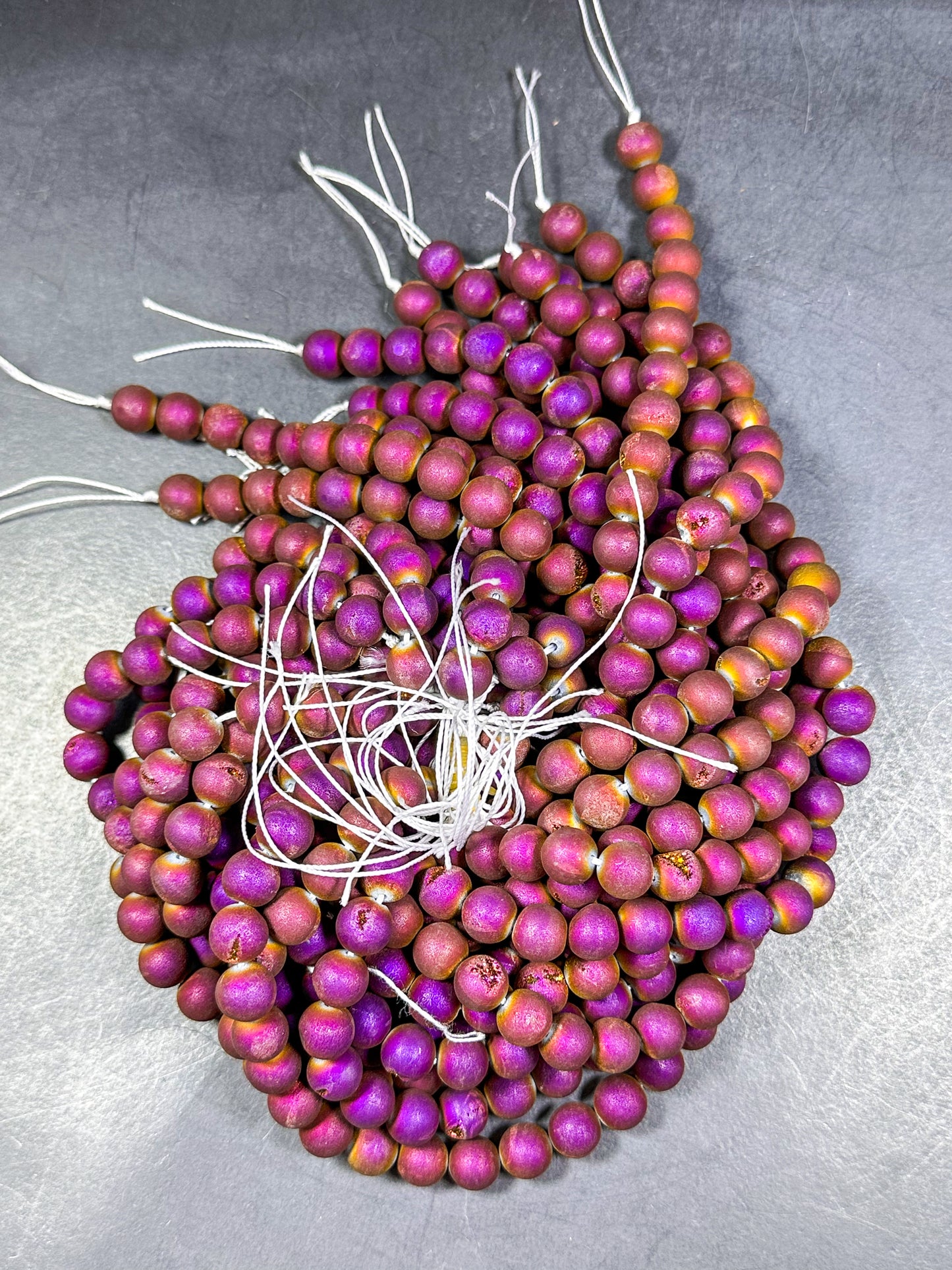 Natural Matte Druzy Agate Gemstone Beads 6mm 8mm 10mm 12mm Round Beads, Dark Magenta Purple Color Matte Druzy Agate Beads Full Strand 15.5"