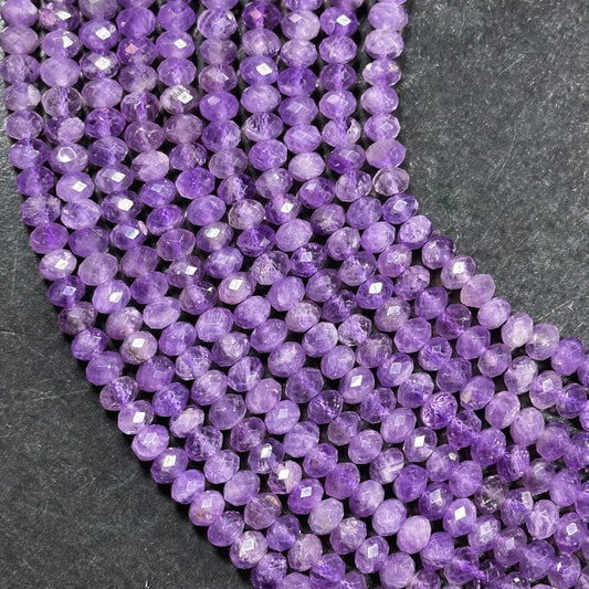 Natural Amethyst Gemstone Bead Faceted 3x5mm Rondelle Shape, Beautiful Natural Purple Amethyst Gemstone Bead Great Quality Full 15.5" Strand