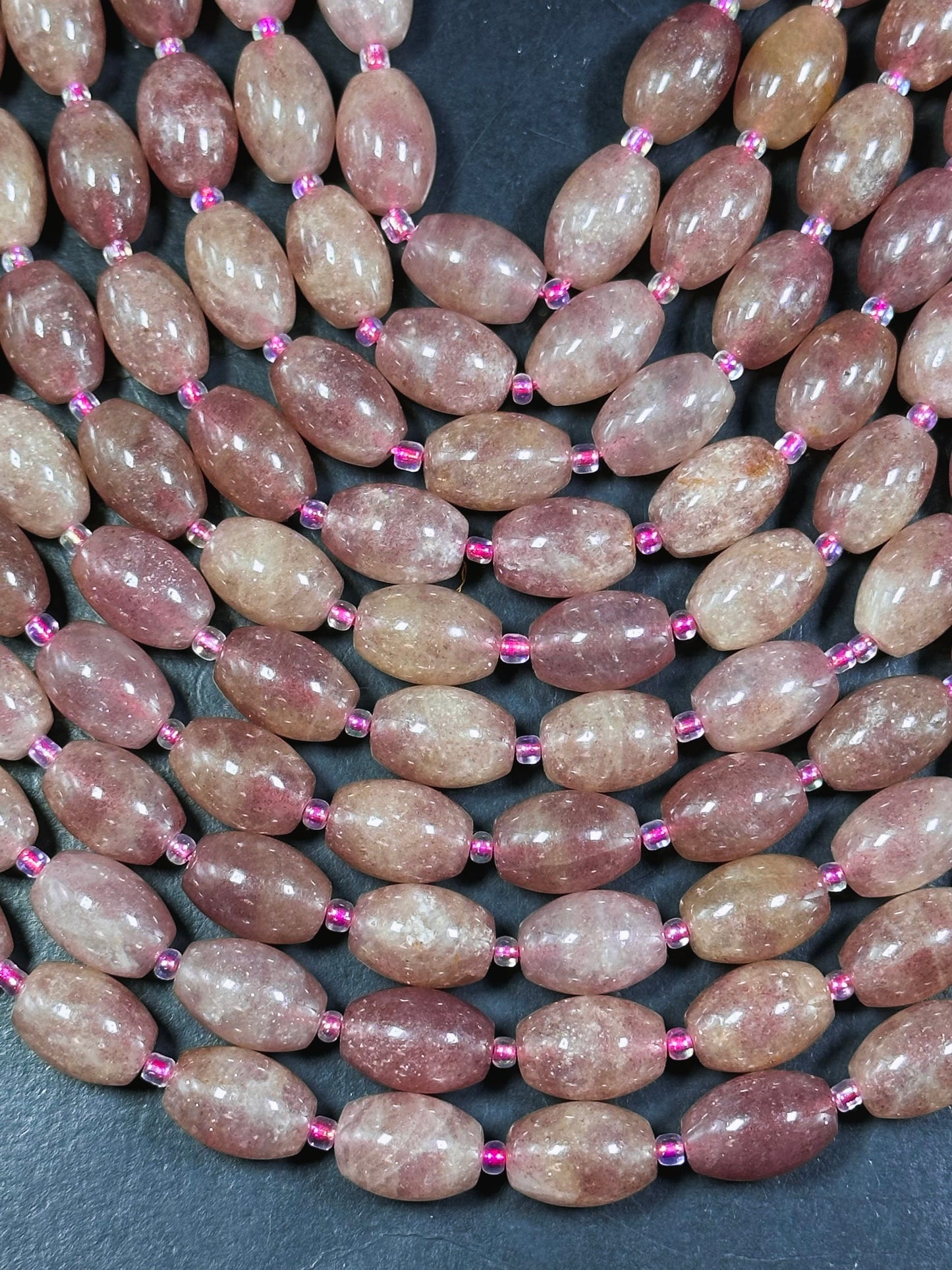 Natural Strawberry Quartz Gemstone Bead 15x10mm Tube Shape, Beautiful Pink Red Color Great Quality Strawberry Quartz Full Strand 15.5"