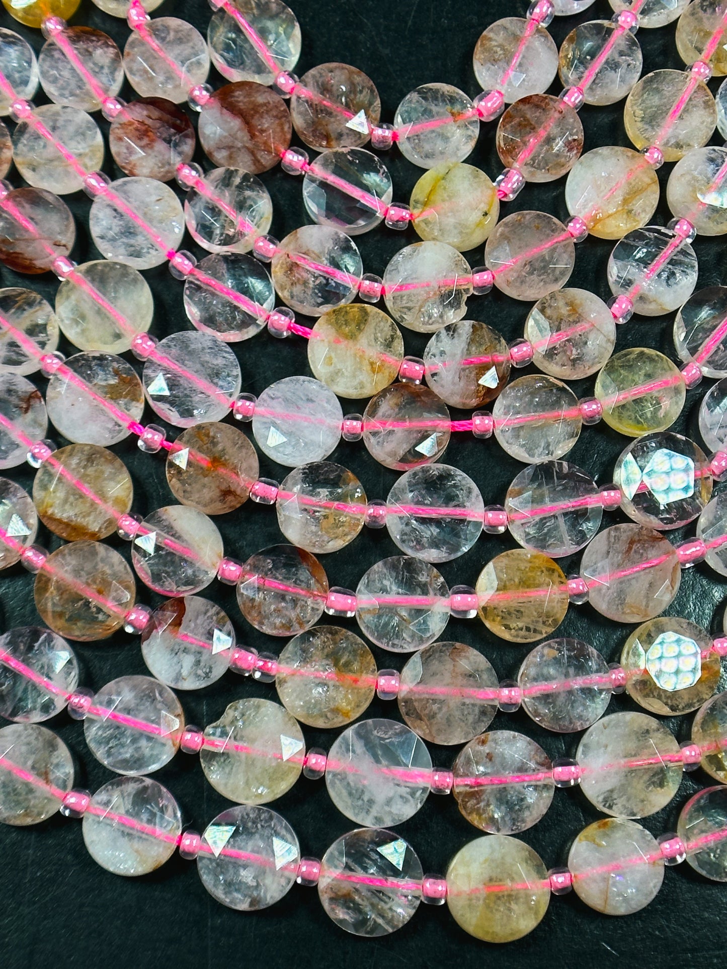 Natural Fire Cherry Quartz Gemstone Bead Faceted 9mm Coin Shape Bead, Beautiful Natural Clear Red Pink Cherry Quartz Bead, Full Strand 15.5