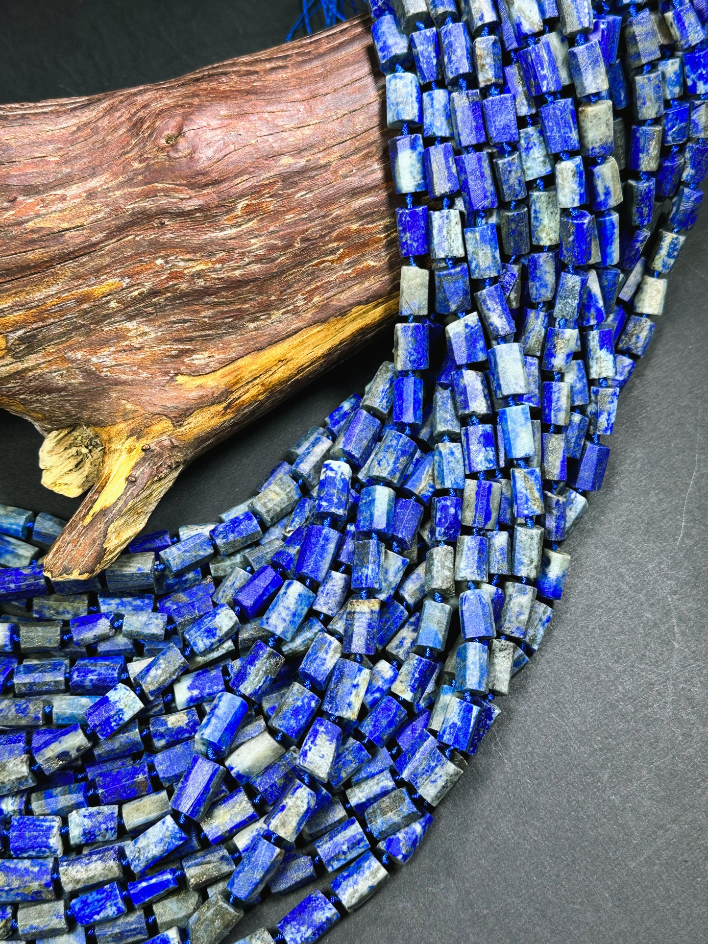 Natural Matte Lapis Lazuli Gemstone Faceted 12x8mm Tube Shape Bead, Beautiful Natural Blue Color Matte Lapis Gemstone Bead Full Strand 15.5"