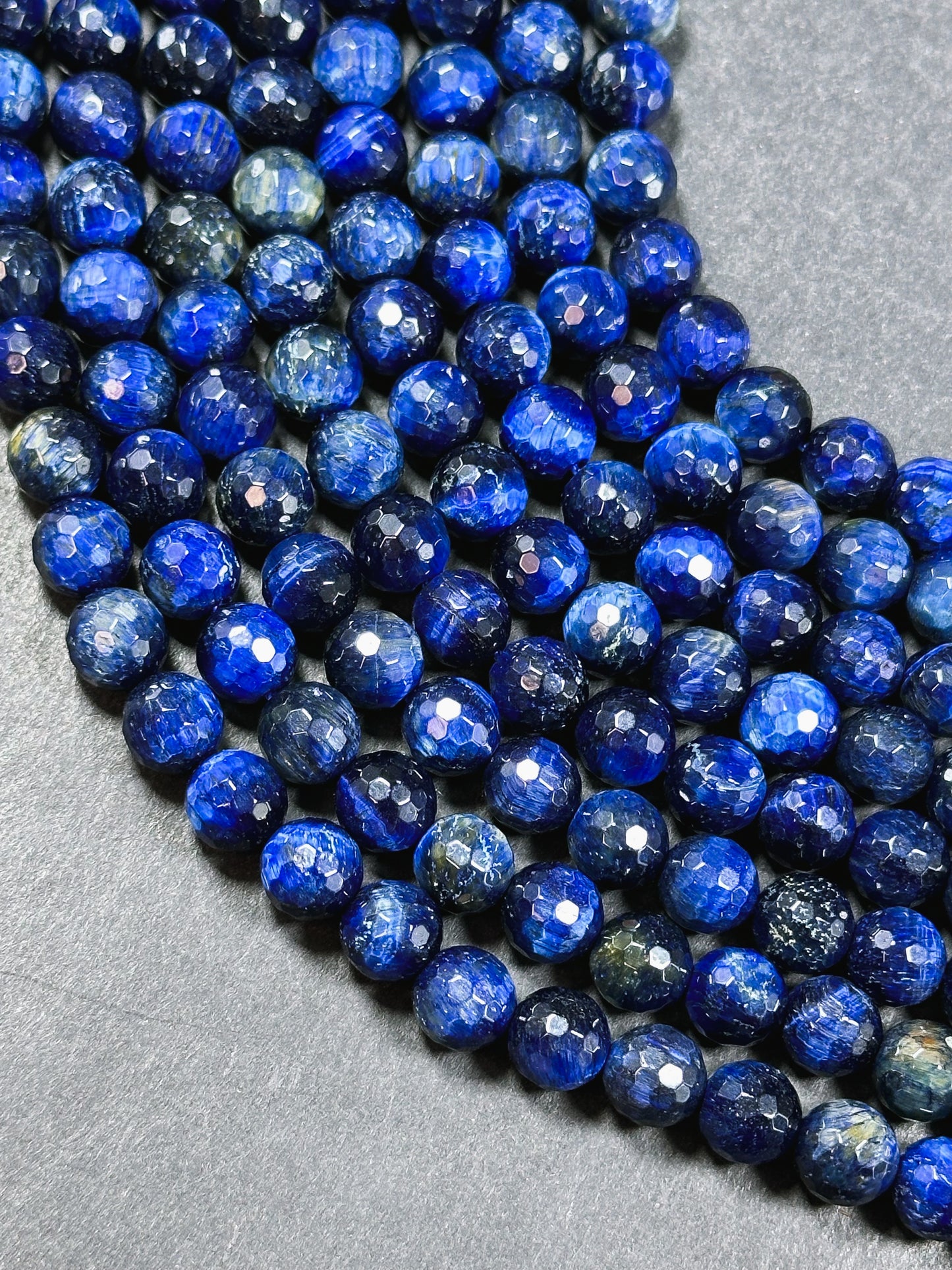 Natural Blue Tiger Eye Gemstone Bead Faceted 8mm 10mm Round Beads, Beautiful Royal Blue Color Tiger Eye Gemstone, Great Quality 15.5" Strand