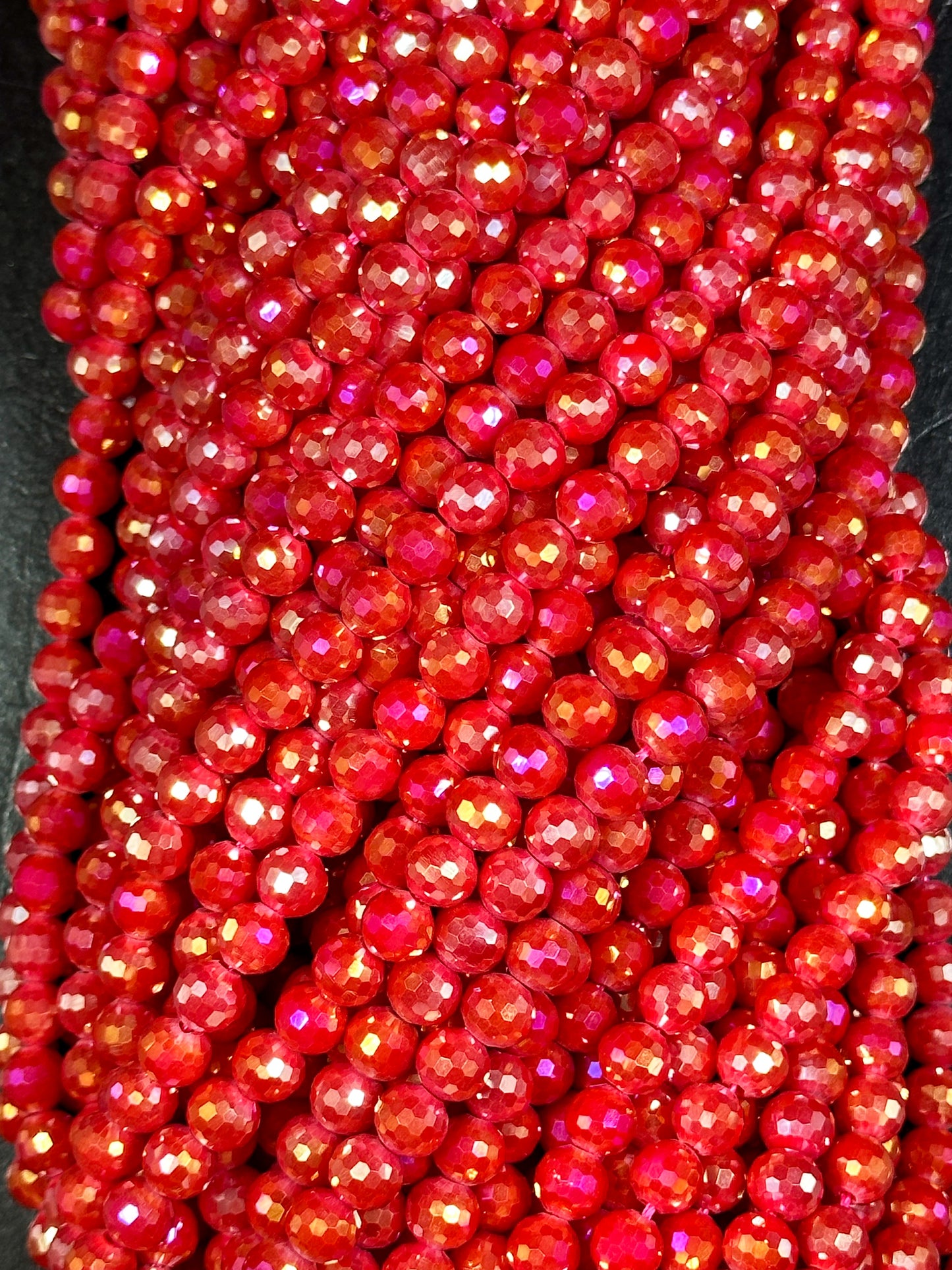 Beautiful Mystic Chinese Crystal Glass Bead Faceted 4mm 8mm Round Bead, Gorgeous Iridescent Red Color Crystal Bead, Great Quality Glass