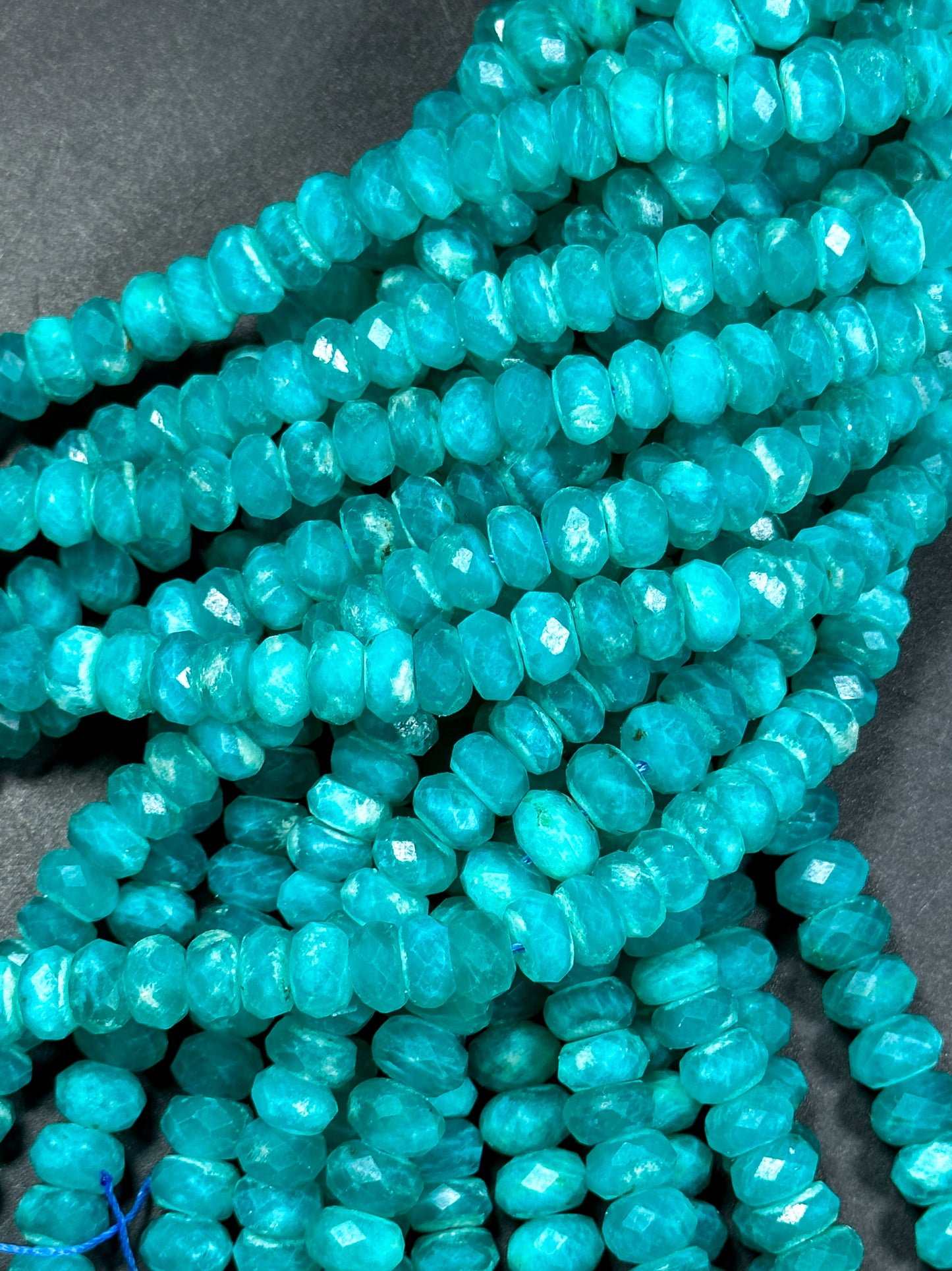 AA+ NATURAL Amazonite Gemstone Bead Faceted 6x4mm 8x5mm Rondelle Shape, Gorgeous Green Blue Color Amazonite Gemstone Bead Full Strand 15.5"