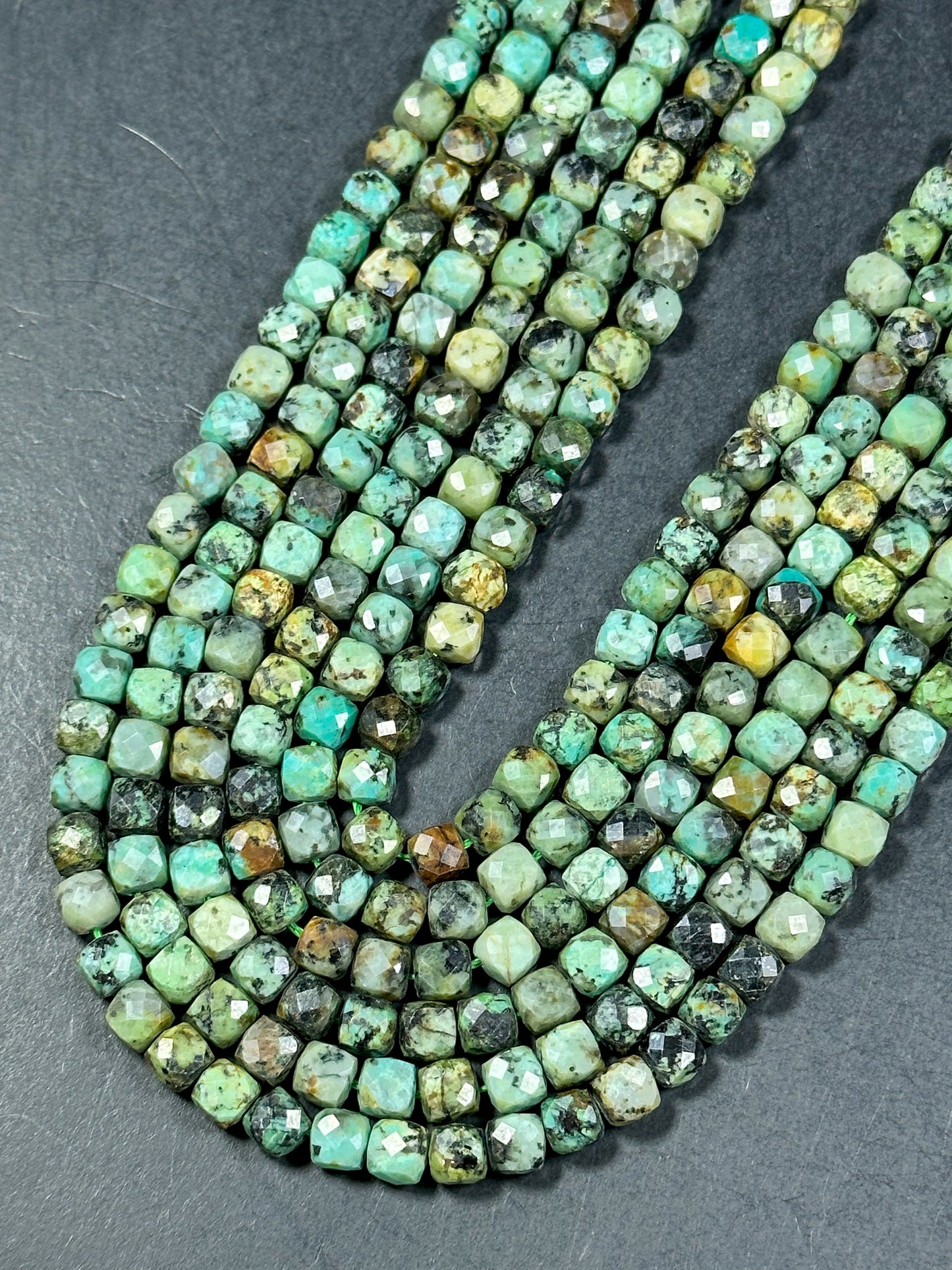 NATURAL African Turquoise Gemstone Bead Faceted 5mm Cube Shape Bead, Beautiful Green Blue Color African Turquoise Gemstone Full Strand 15.5"