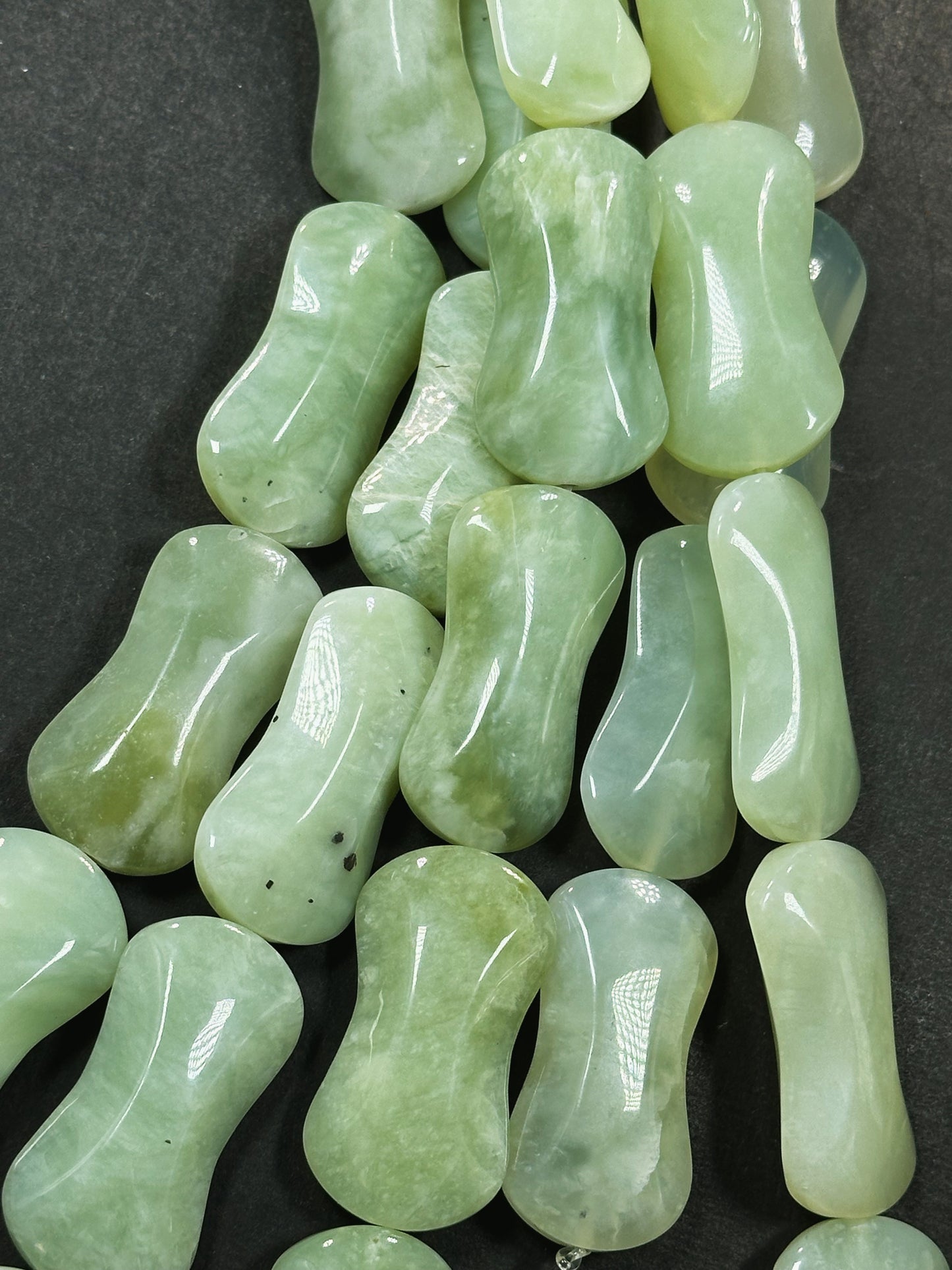 Natural Burma Jade Gemstone Bead 30x13mm Hourglass Shape Bead, Beautiful Natural Green Color Burmese Jade Gemstone Bead, Full Strand 15.5"