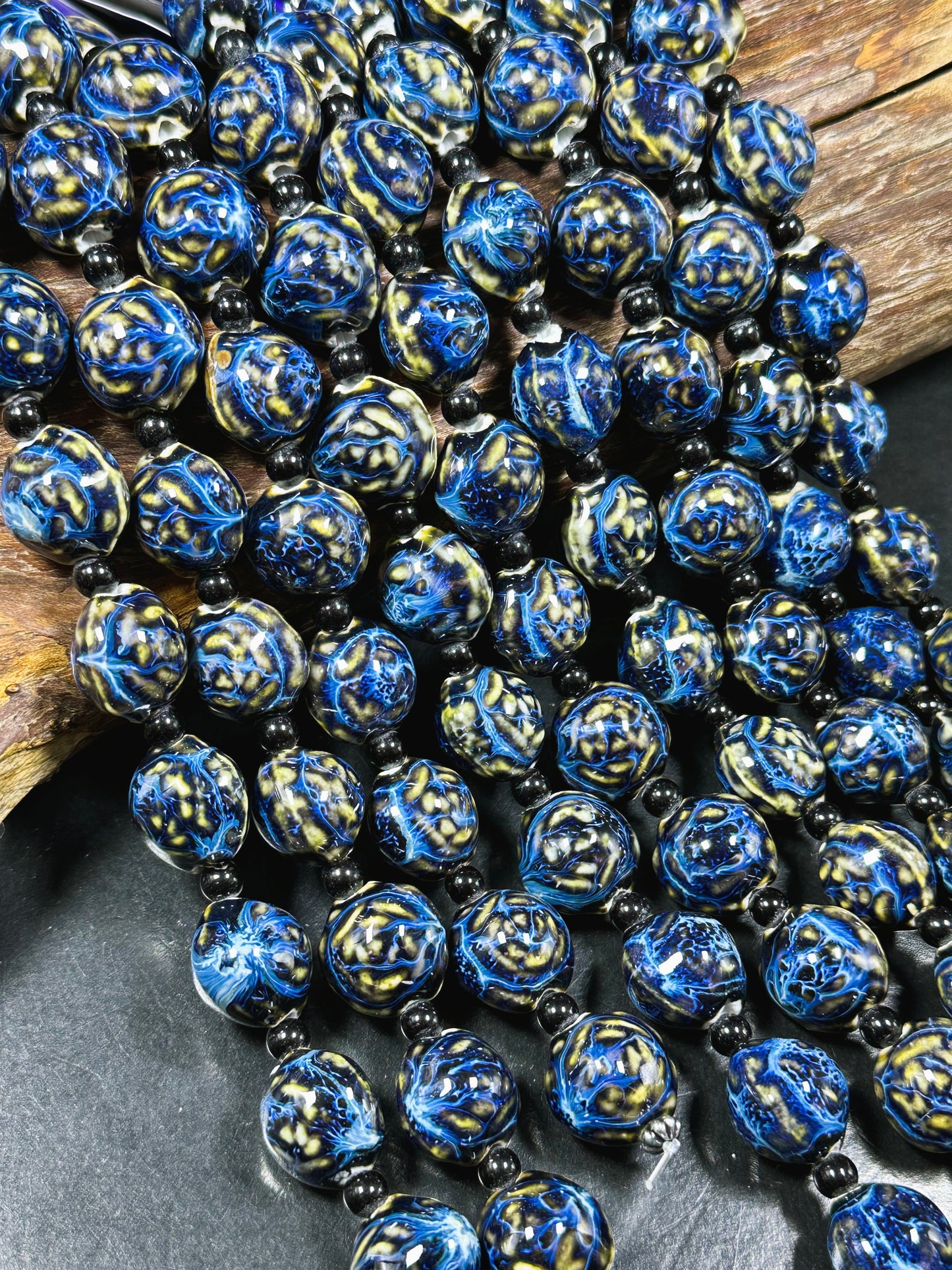 Beautiful Hand Painted Porcelain Beads, 18mm Unique Hand Painted Blue Porcelain Round Shape Beads, Gorgeous Blue Color Porcelain Bead 9"
