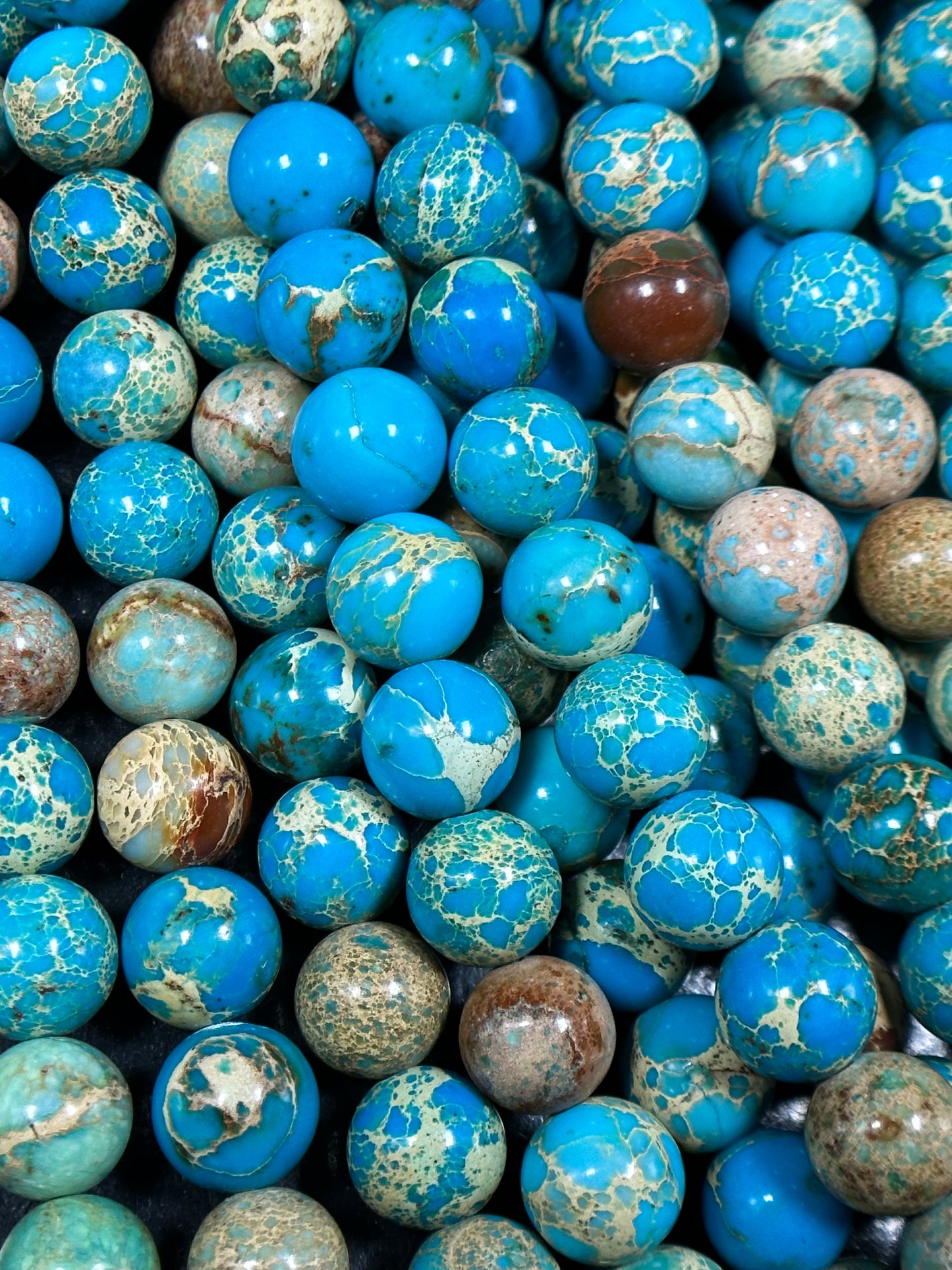 Natural Sea Sediment Jasper Gemstone Bead 6mm 8mm 10mm Round Beads, Beautiful Turquoise Blue Color Imperial Jasper Beads Full Strand 15.5"