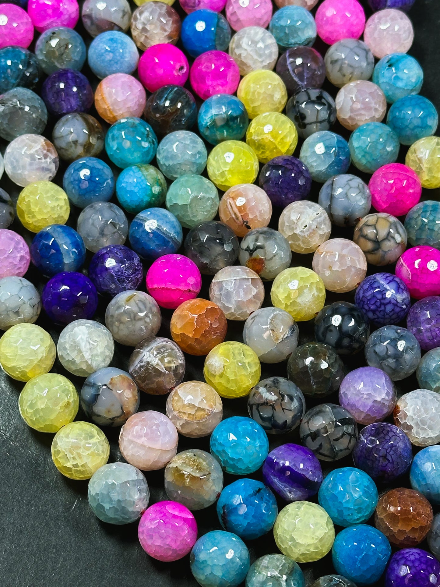 Natural Dragon Vein Agate Gemstone Bead Faceted 14mm Round Bead, Gorgeous Multicolor Dragon Vein Agate Bead, Great Quality Full Strand 15.5"