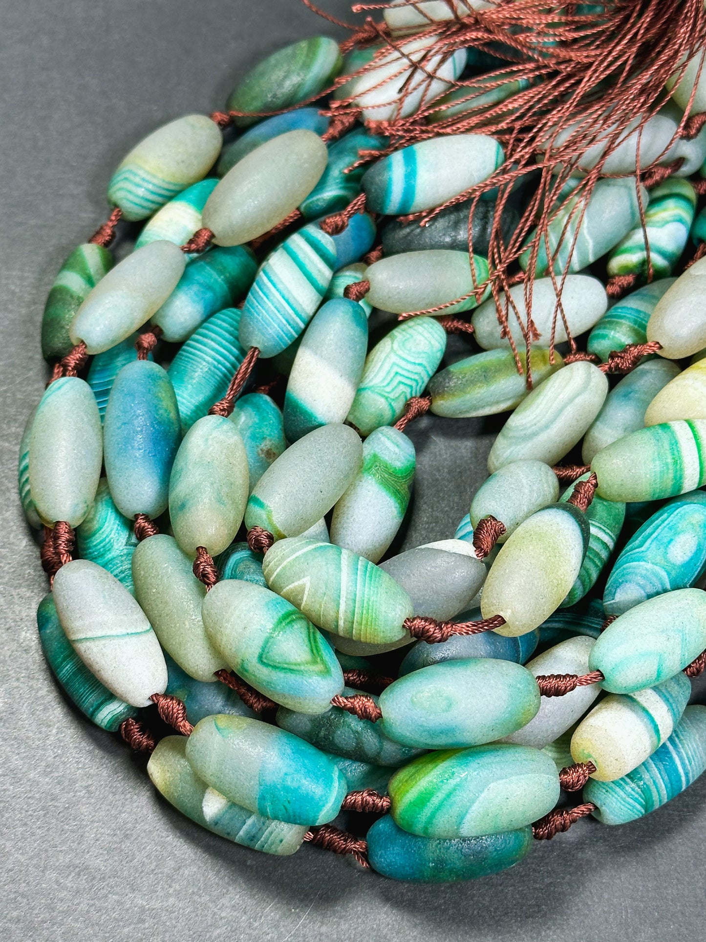 AAA Natural Matte Botswana Agate Gemstone Bead 28x13mm Barrel Shape, Gorgeous Turquoise Green Color Excellent Quality Bead Full Strand 15.5"