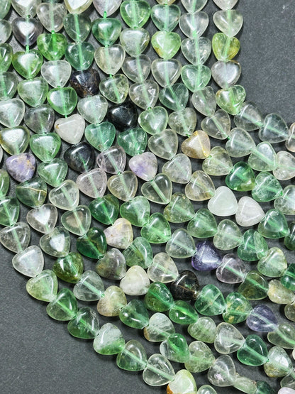Natural Fluorite Gemstone Bead 10mm Heart Shape Bead, Beautiful Natural Green Purple Color Fluorite Bead Excellent Quality Full Strand 15.5"