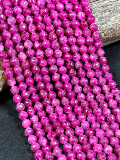 NATURAL Ruby Quartz Gemstone Bead Faceted 6mm 8mm 10mm Round Bead, Beautiful Pink Red Ruby Color Gemstone Bead Full Strand 15.5"