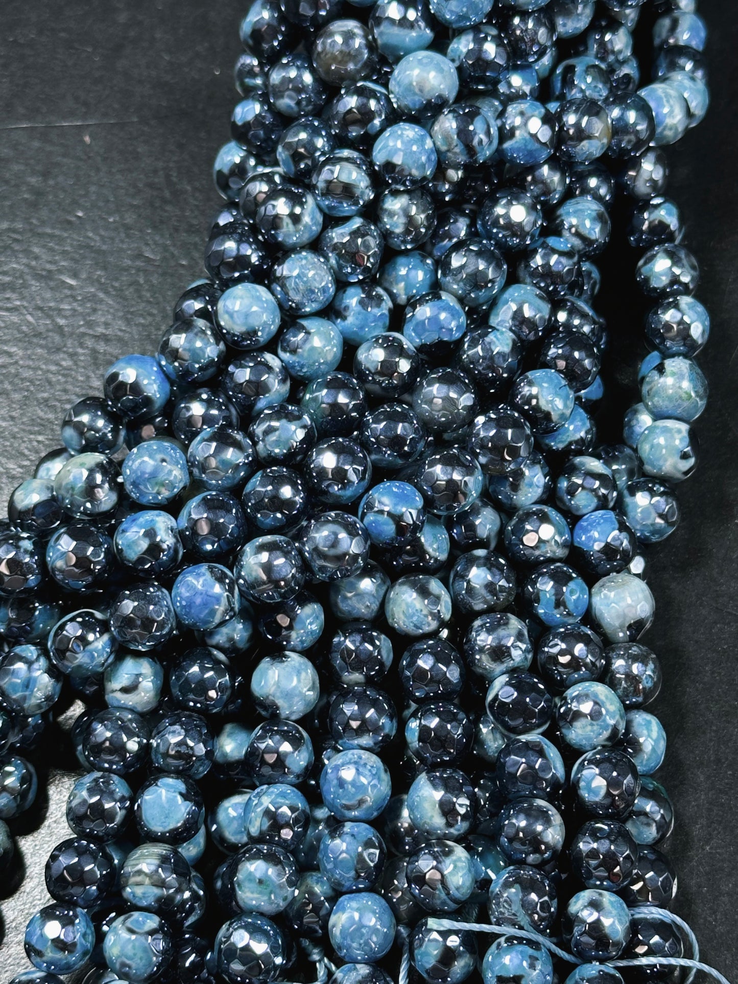 Mystic Natural Tibetan Agate Gemstone Bead Faceted 8mm 10mm Round Beads, Beautiful Mystic Light Sky Blue Agate Stone Bead, Full Strand 15.5"