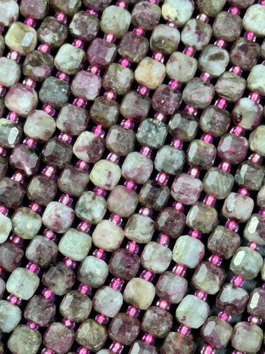 NATURAL Plum Tourmaline Gemstone Bead Faceted 6mm Cube Shape Bead, Gorgeous Plum Purple Color Tourmaline Gemstone Beads, Full Strand 15.5"