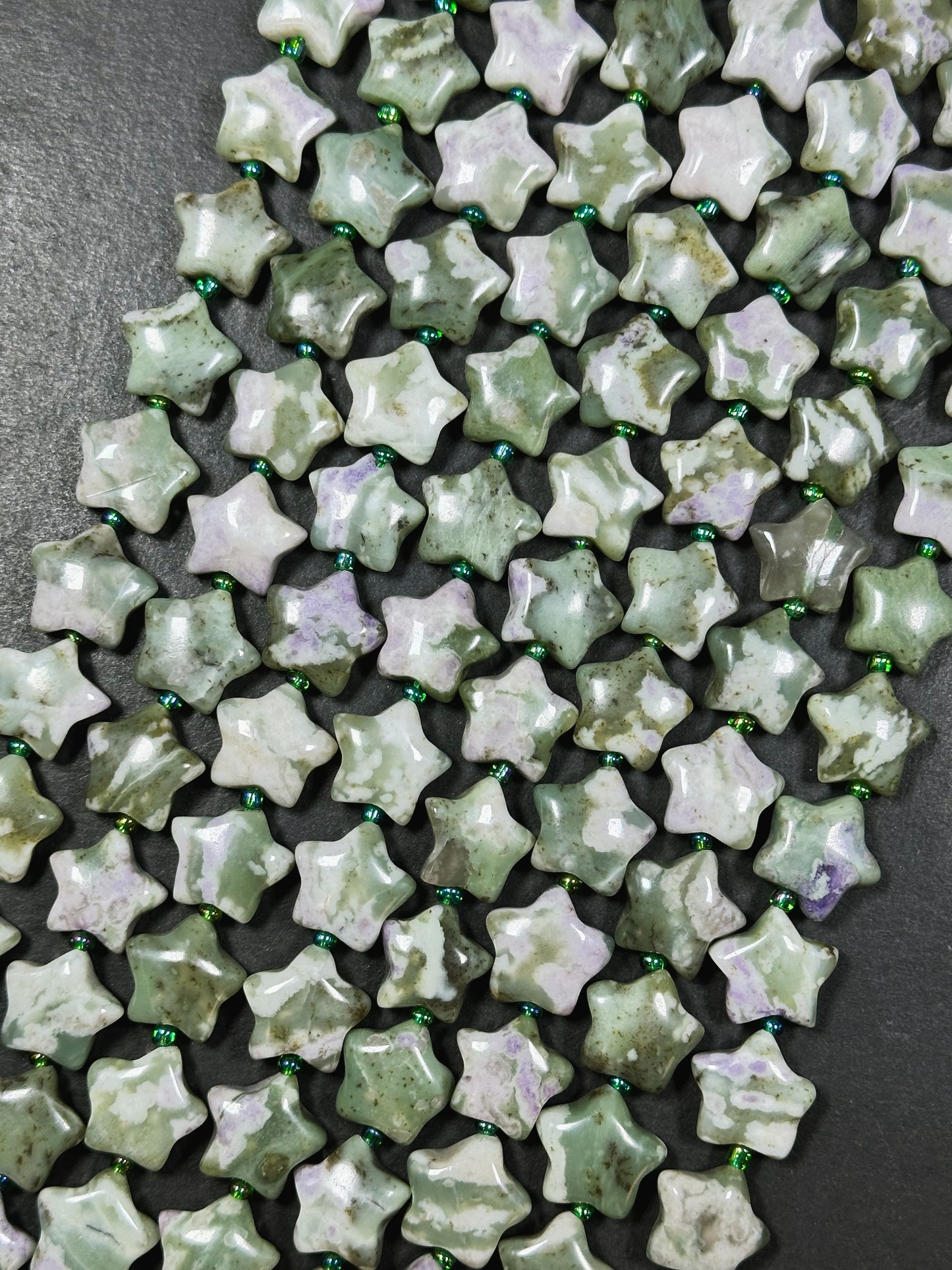 Natural Green Flower Agate Gemstone Bead 15mm Star Shape, Gorgeous Green Purple Beige Flower Agate Beads, Great Quality Full Strand 15.5"